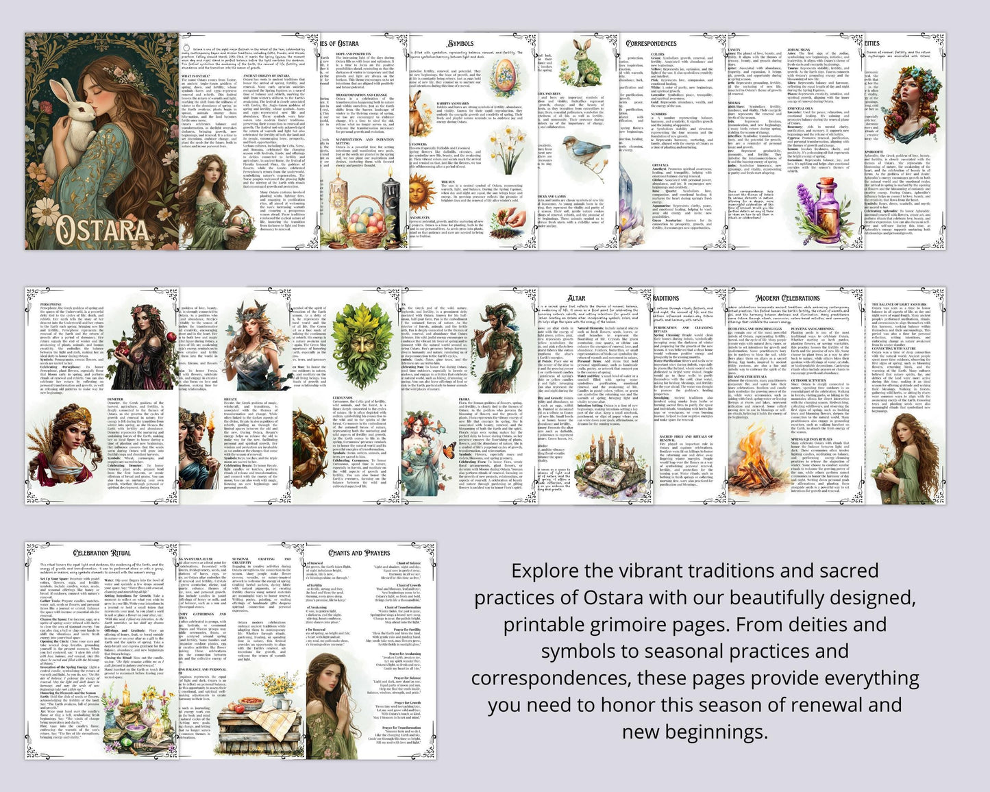 Ostara. Beautiful pages for your Grimoire or Book Of Shadows. Printable. Ostara Sabbat.