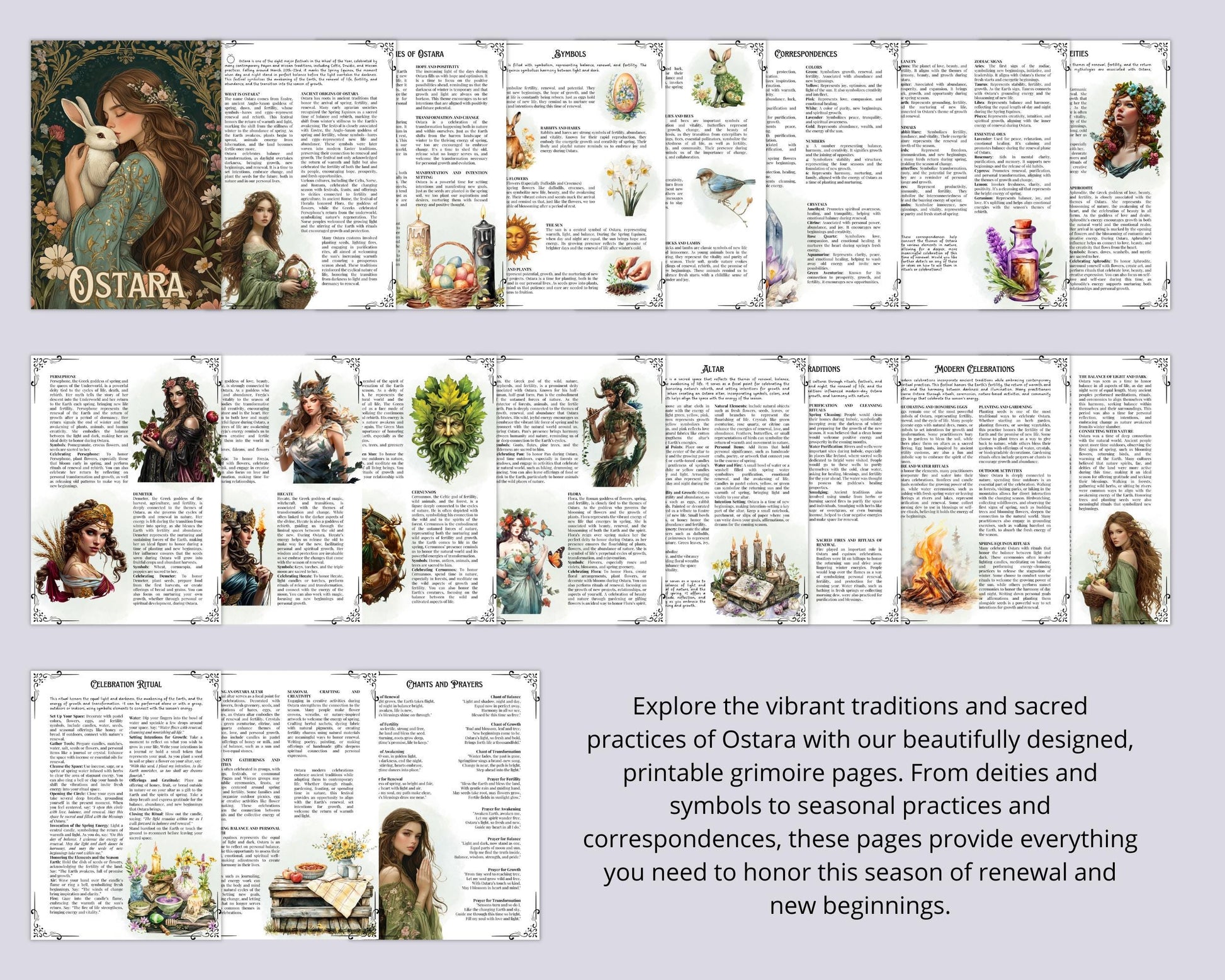 Ostara. Beautiful pages for your Grimoire or Book Of Shadows. Printable. Ostara Sabbat.