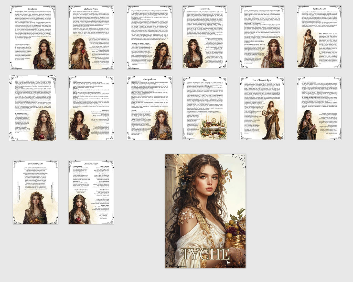 Tyche, Goddess of Fortune & Luck. Beautiful pages for your Grimoire or Book of Shadows. Printable.