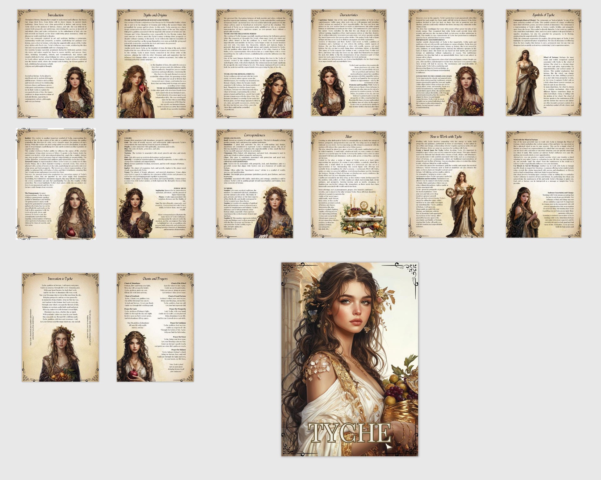 Tyche, Goddess of Fortune & Luck. Beautiful pages for your Grimoire or Book of Shadows. Printable.