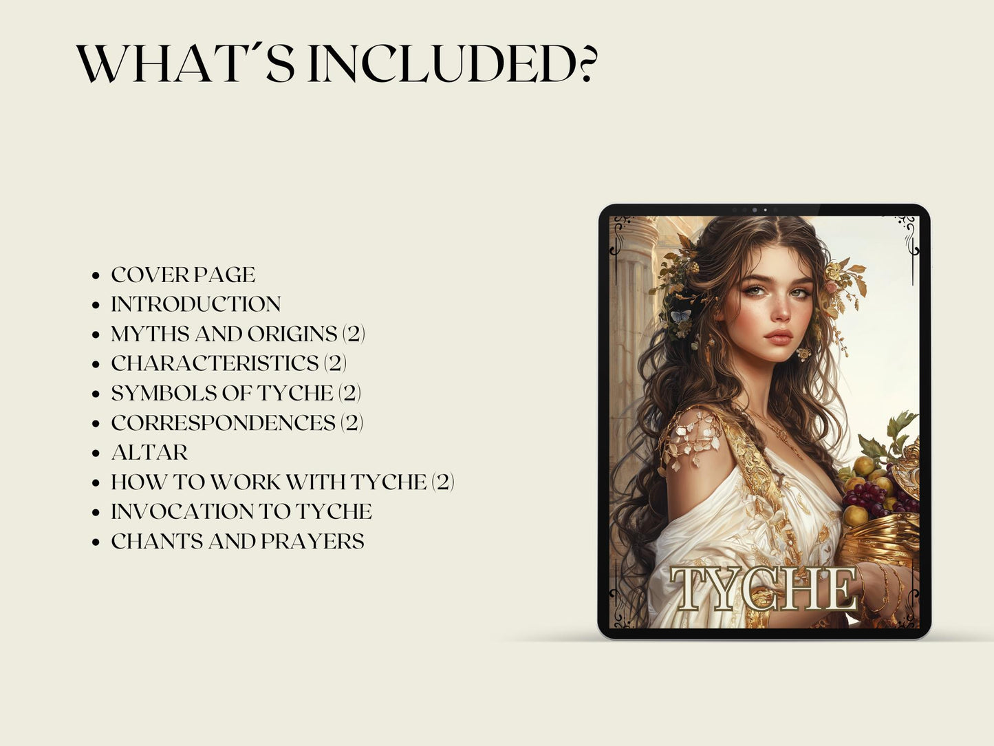 Tyche, Goddess of Fortune & Luck. Beautiful pages for your Grimoire or Book of Shadows. Printable.