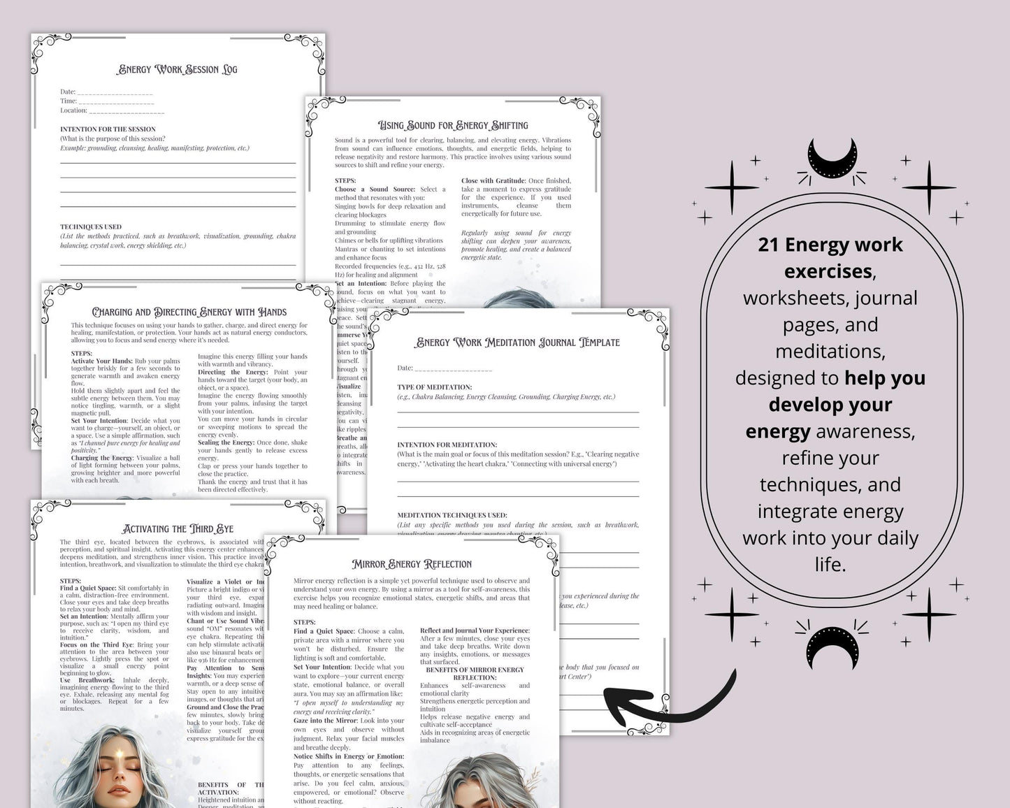 Energy Work Bundle. Complete Guide from Basic to Advanced, Energy Types, Healing, Protection, Tools, & More. Beautiful Printable Pages