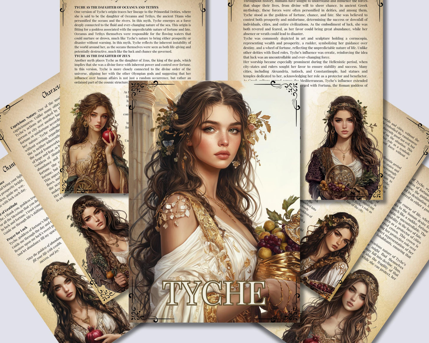 Tyche, Goddess of Fortune & Luck. Beautiful pages for your Grimoire or Book of Shadows. Printable.