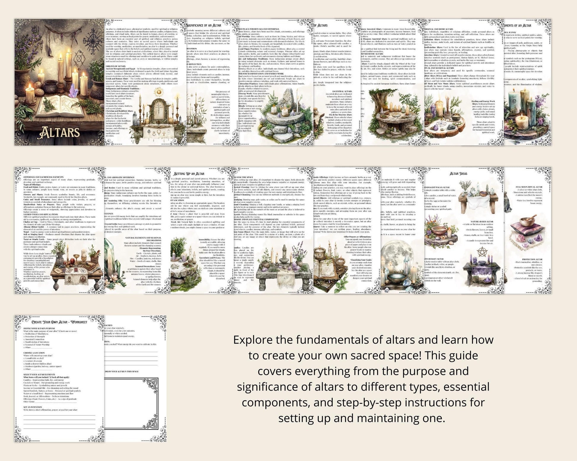 Altar Basics. Beautiful pages for your Grimoire or Book Of Shadows. Printable.