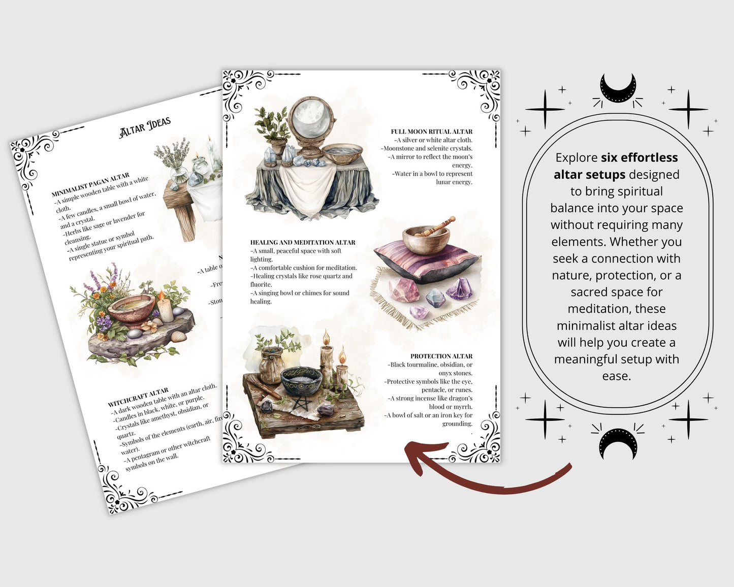 Altar Basics. Beautiful pages for your Grimoire or Book Of Shadows. Printable.