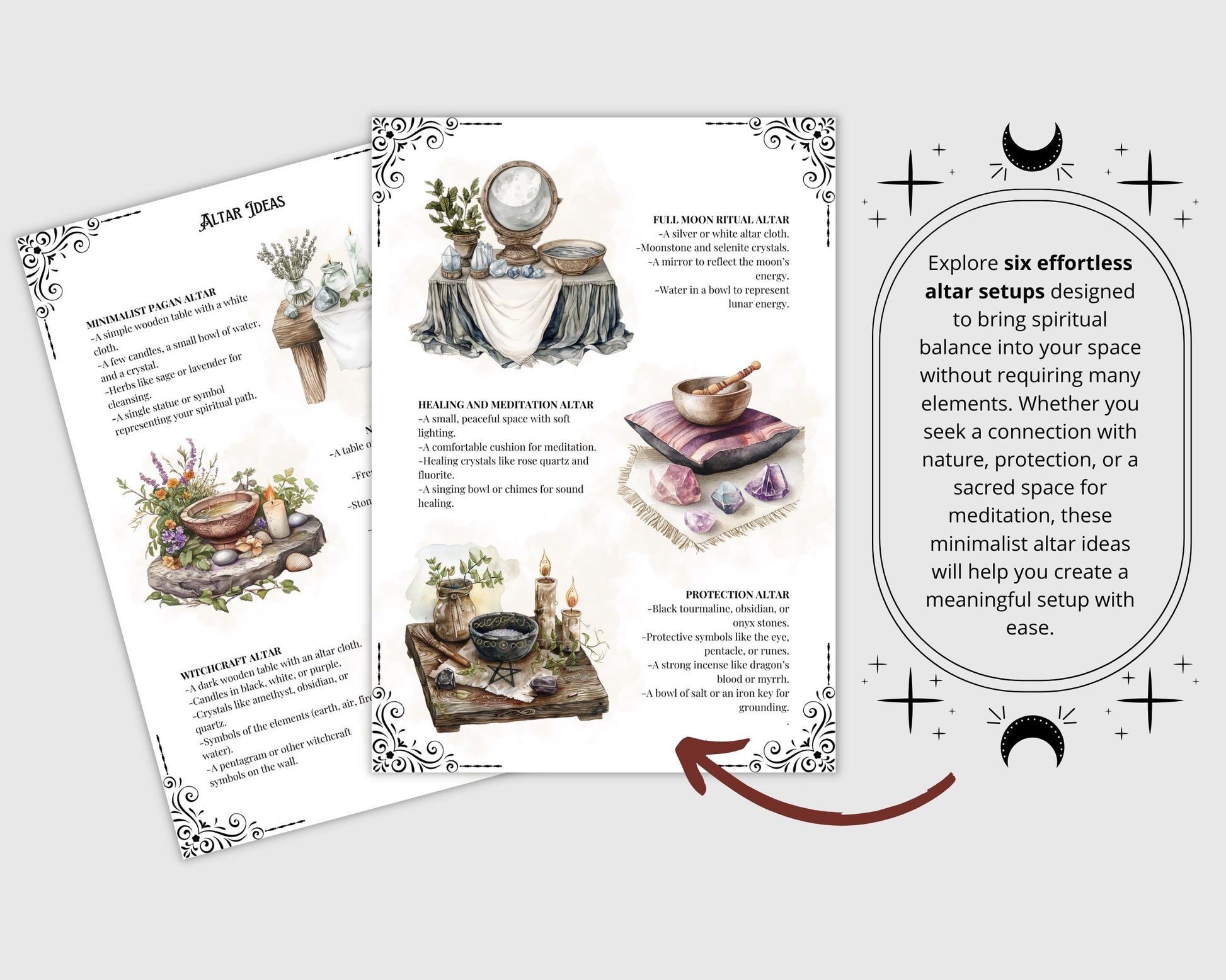 Altar Basics. Beautiful pages for your Grimoire or Book Of Shadows. Printable.