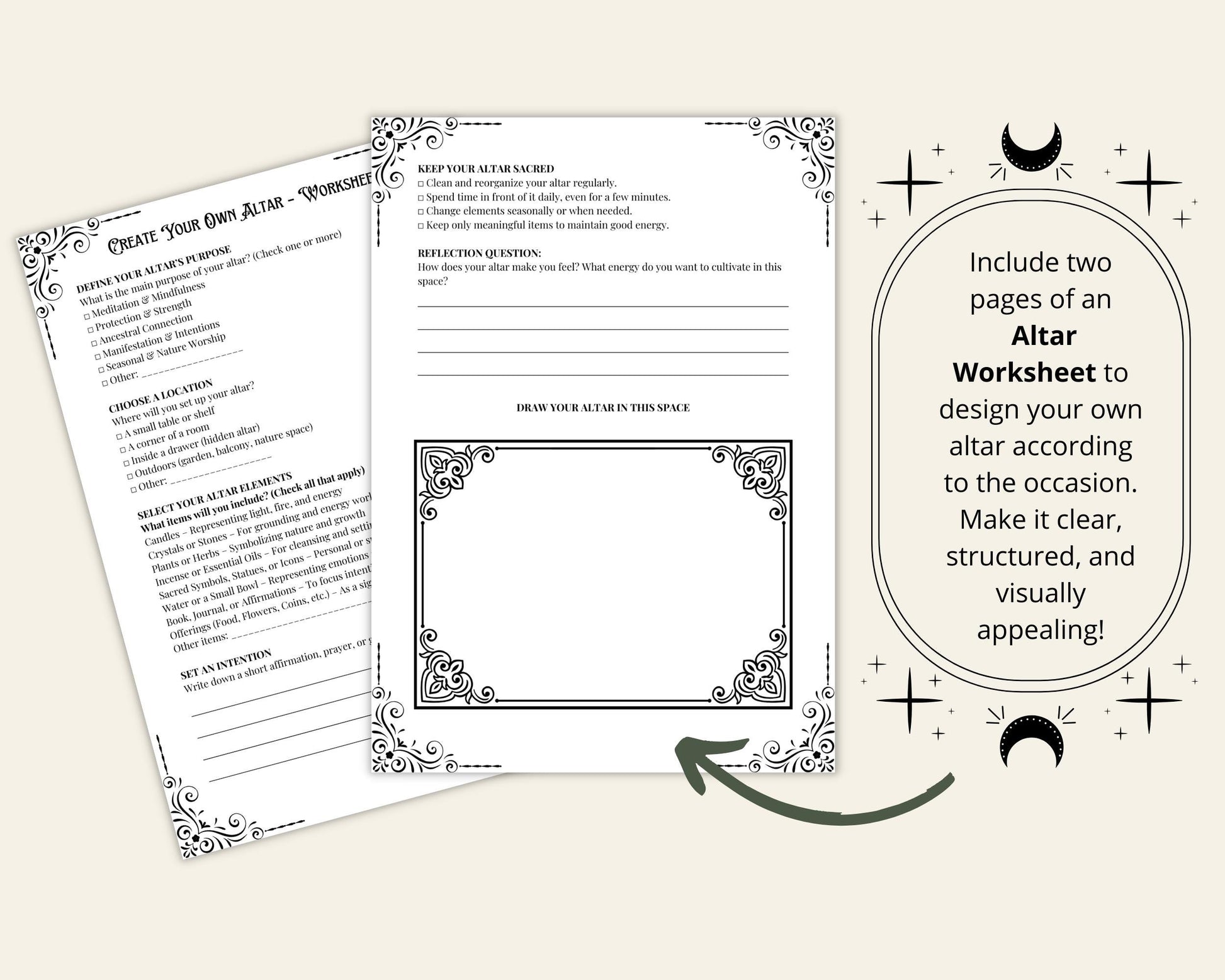 Altar Basics. Beautiful pages for your Grimoire or Book Of Shadows. Printable.