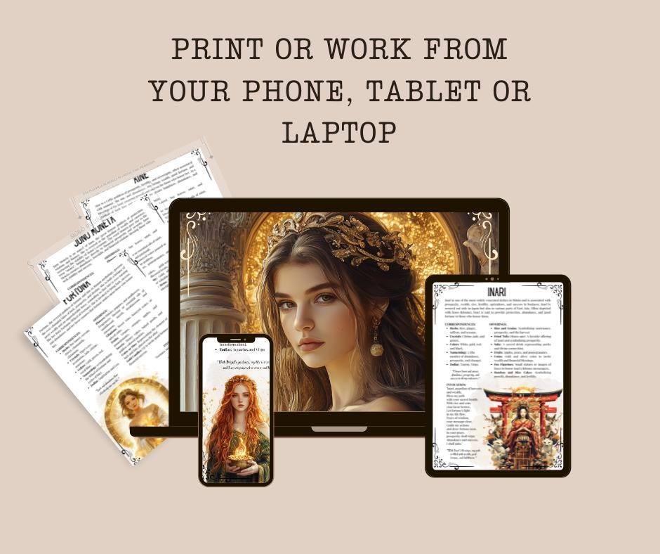 Goddess of abundance and prosperity. Beautiful pages for your Grimoire or Book Of Shadows. Printable.