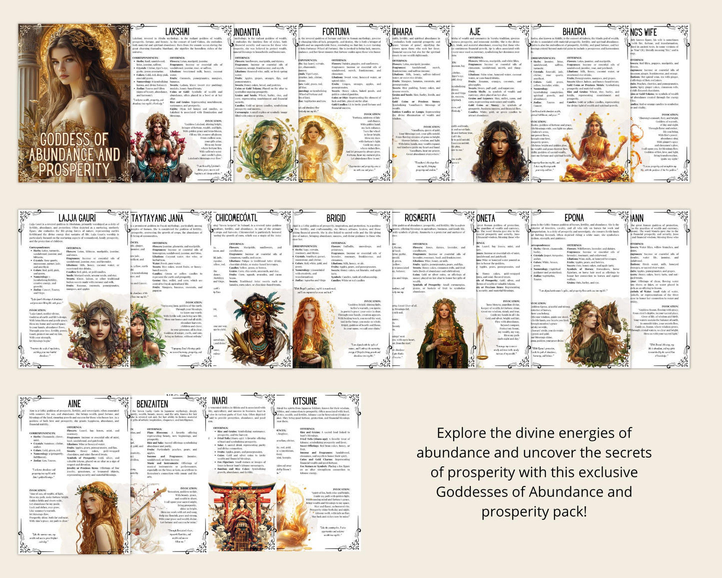 Goddess of abundance and prosperity. Beautiful pages for your Grimoire or Book Of Shadows. Printable.