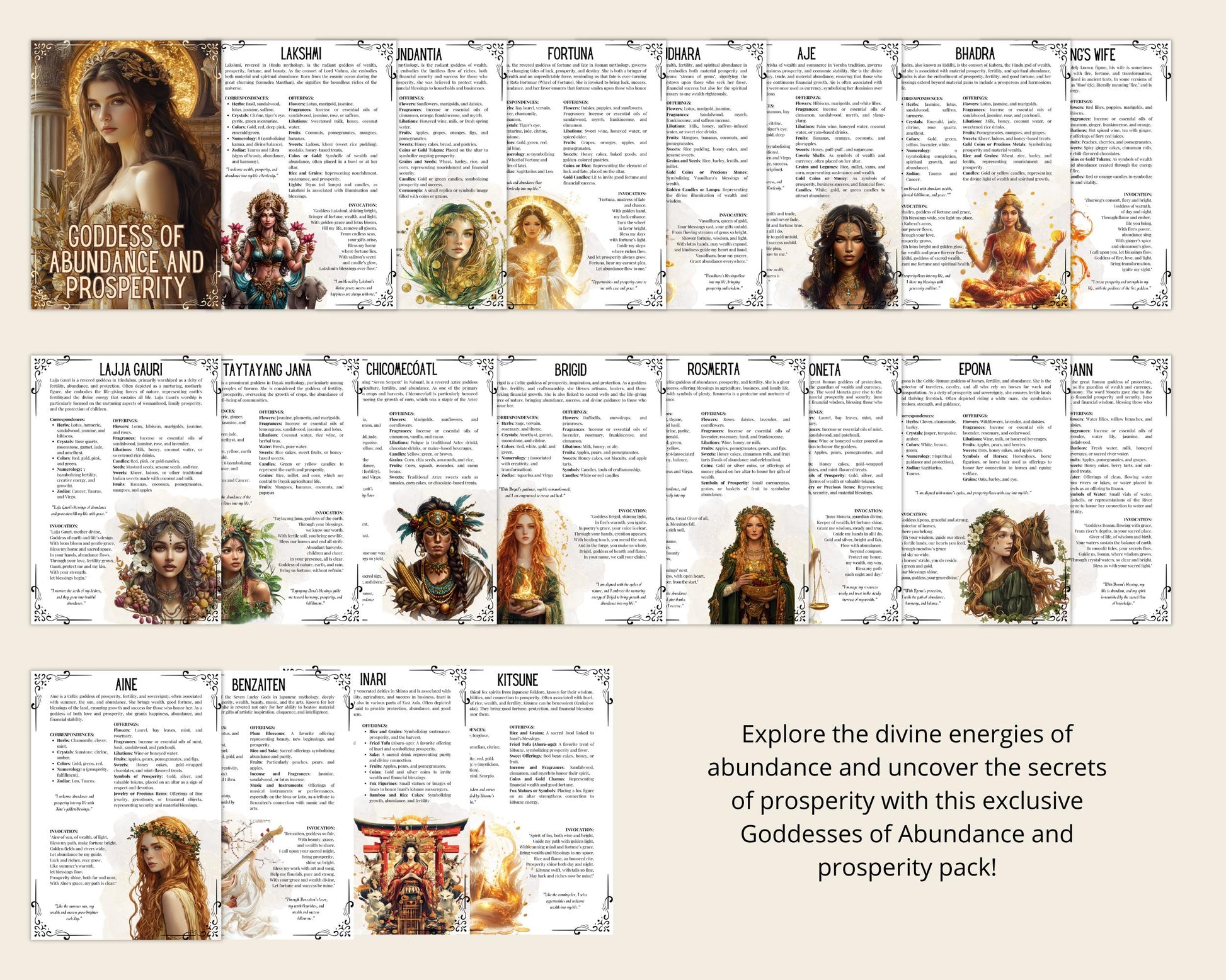 Goddess of abundance and prosperity. Beautiful pages for your Grimoire or Book Of Shadows. Printable.