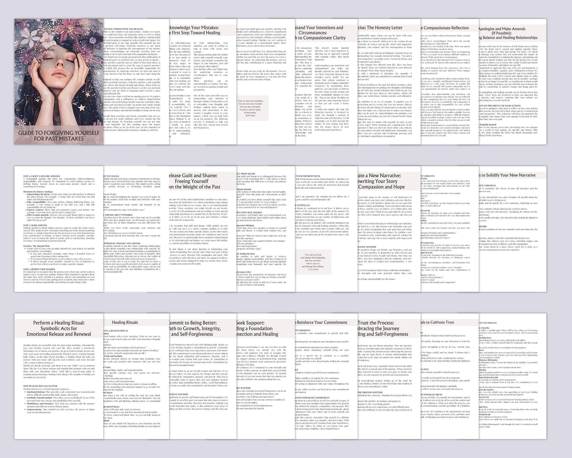 Guide to Forgiving Yourself for Past Mistakes: Exercises and Rituals to Heal. Printable.