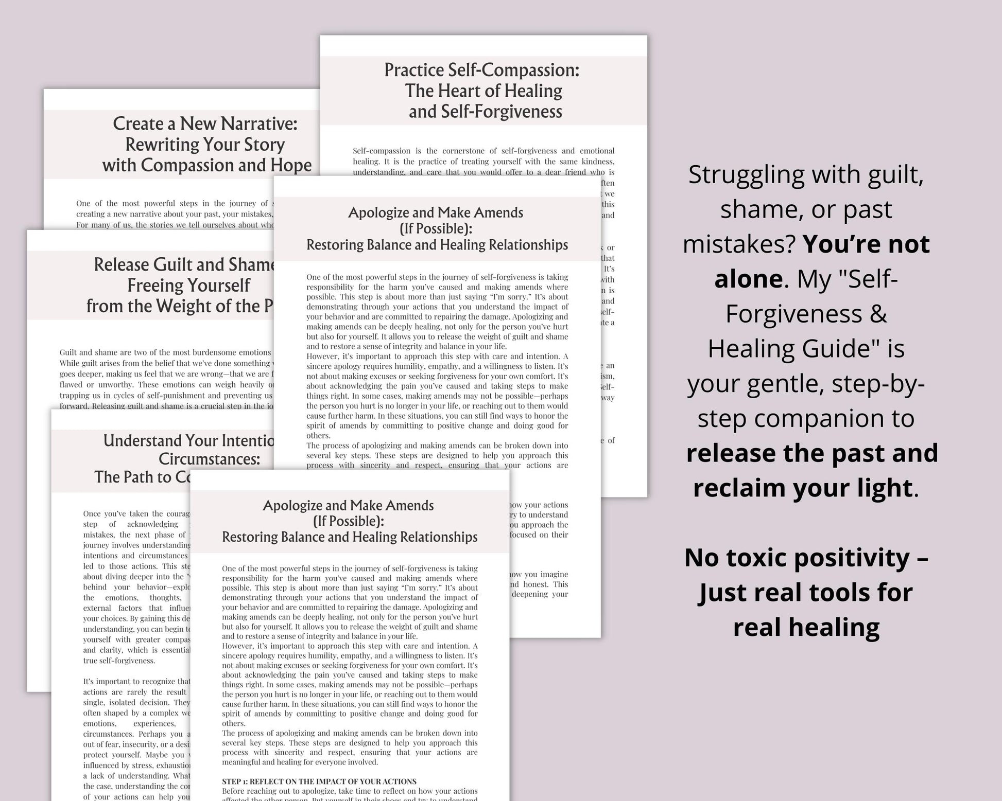 Guide to Forgiving Yourself for Past Mistakes: Exercises and Rituals to Heal. Printable.