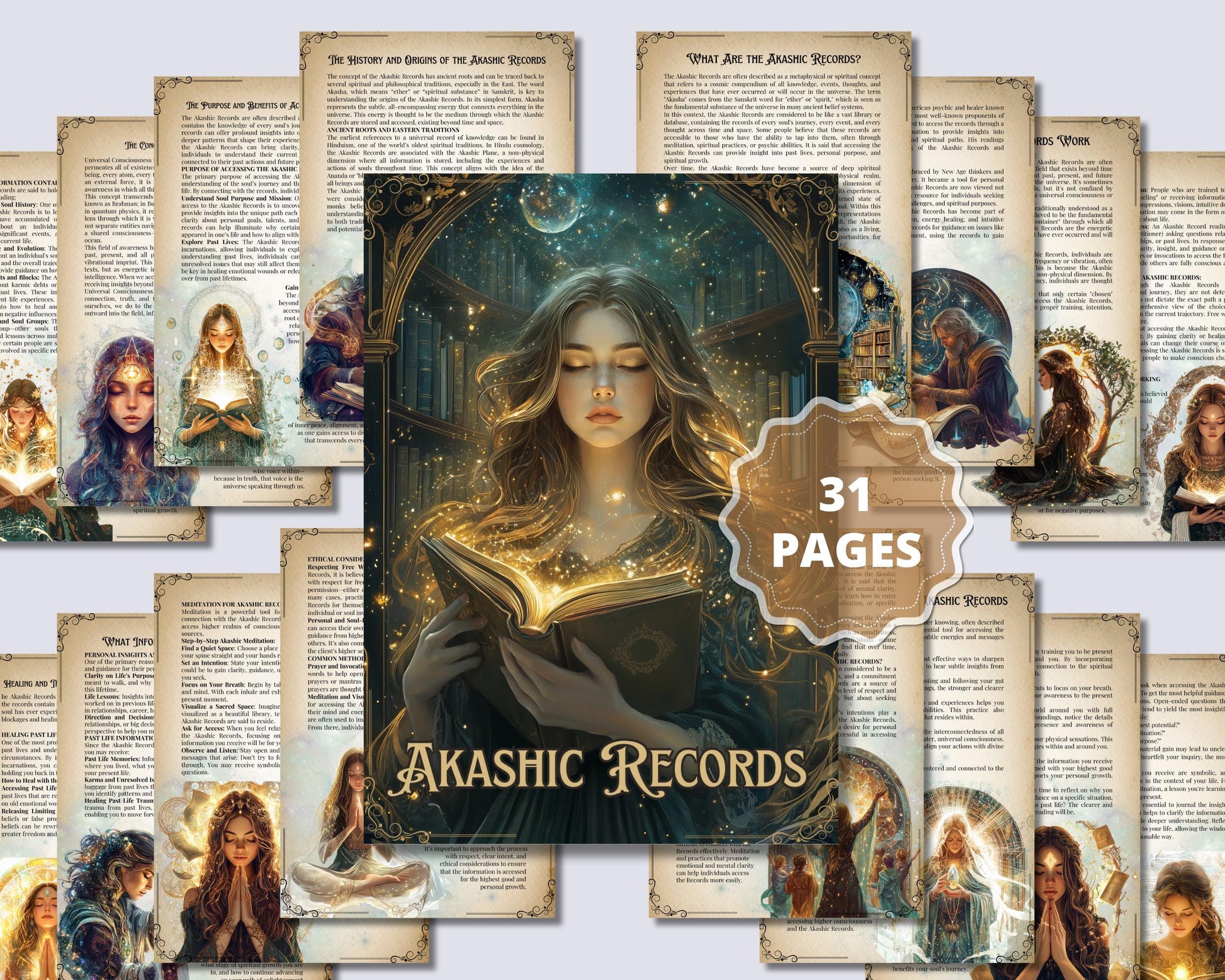 Akashic Records Grimoire – Printable Spiritual Guide | Past Lives, Soul Purpose, Healing & Meditation