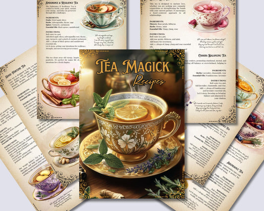 Tea Magick Recipes. 24 Magical Tea recipes. Beautiful pages for your Grimoire or Book Of Shadows. Printable