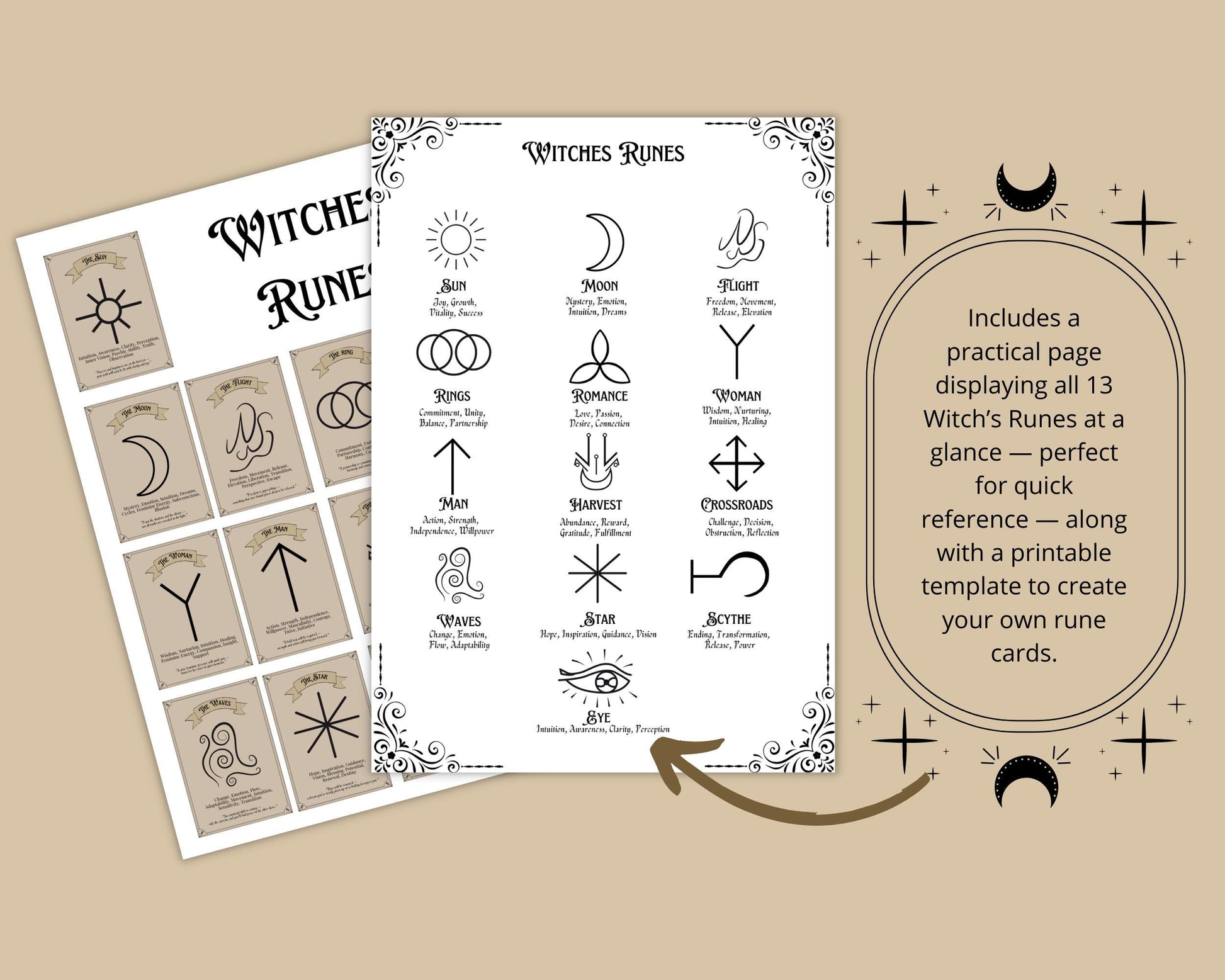 Witches Rune Bundle. Printable Grimoire Pages & Rune Magic Cards. Gorgeous, ready-to-print pages for your Grimoire or Book of Shadows.