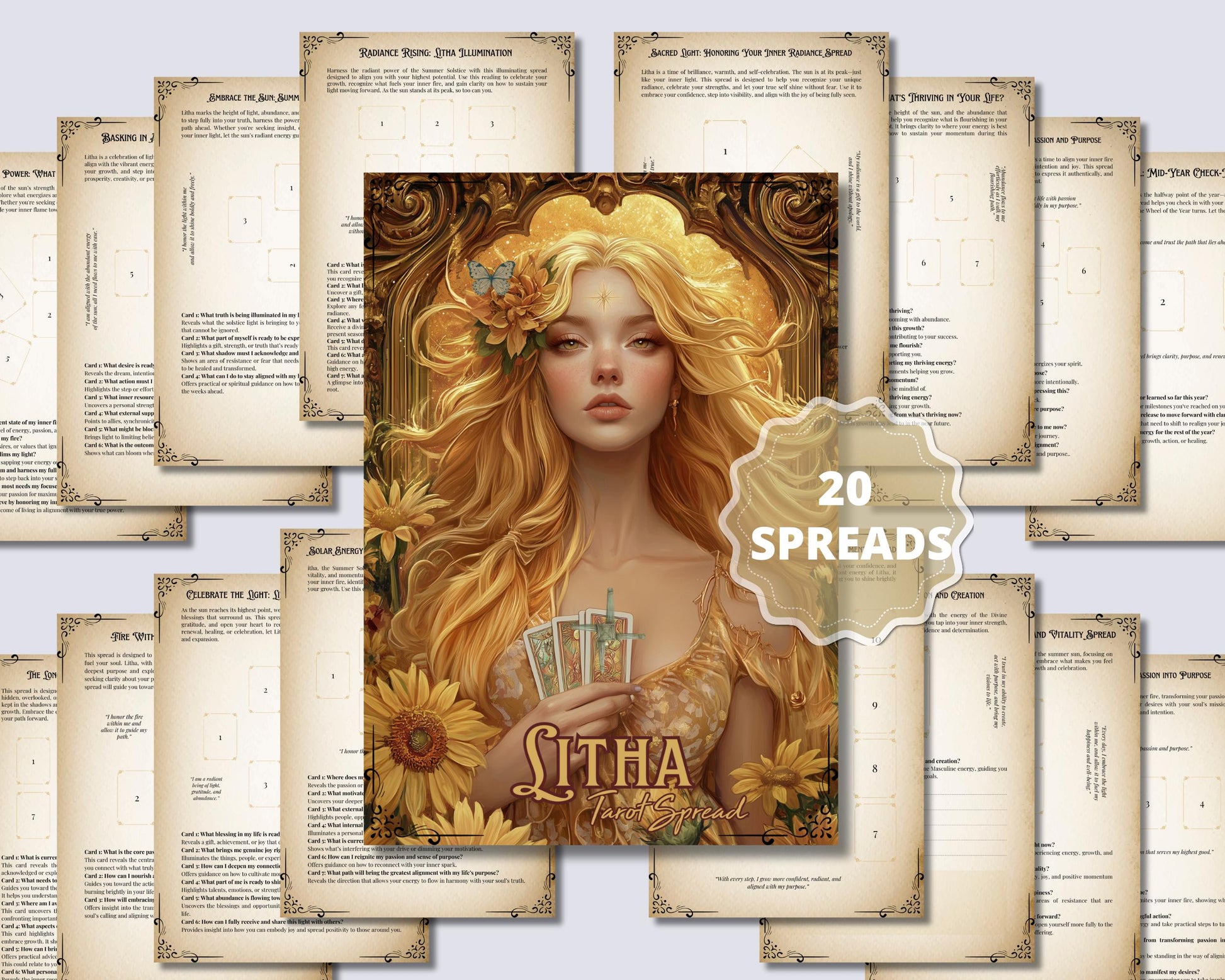 Litha Tarot Spread Journal. 20 Tarot Spreads to Embrace the Energy of the Sabbat. Printable