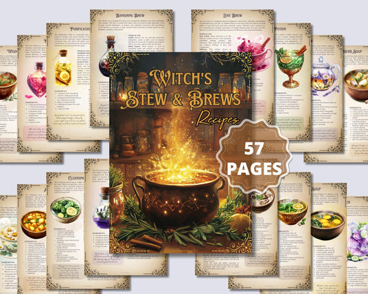 Witch's Stew and Brews. 50 Enchanted Recipes for Body and Soul. Beautiful pages for your Grimoire or Book Of Shadows. Printable