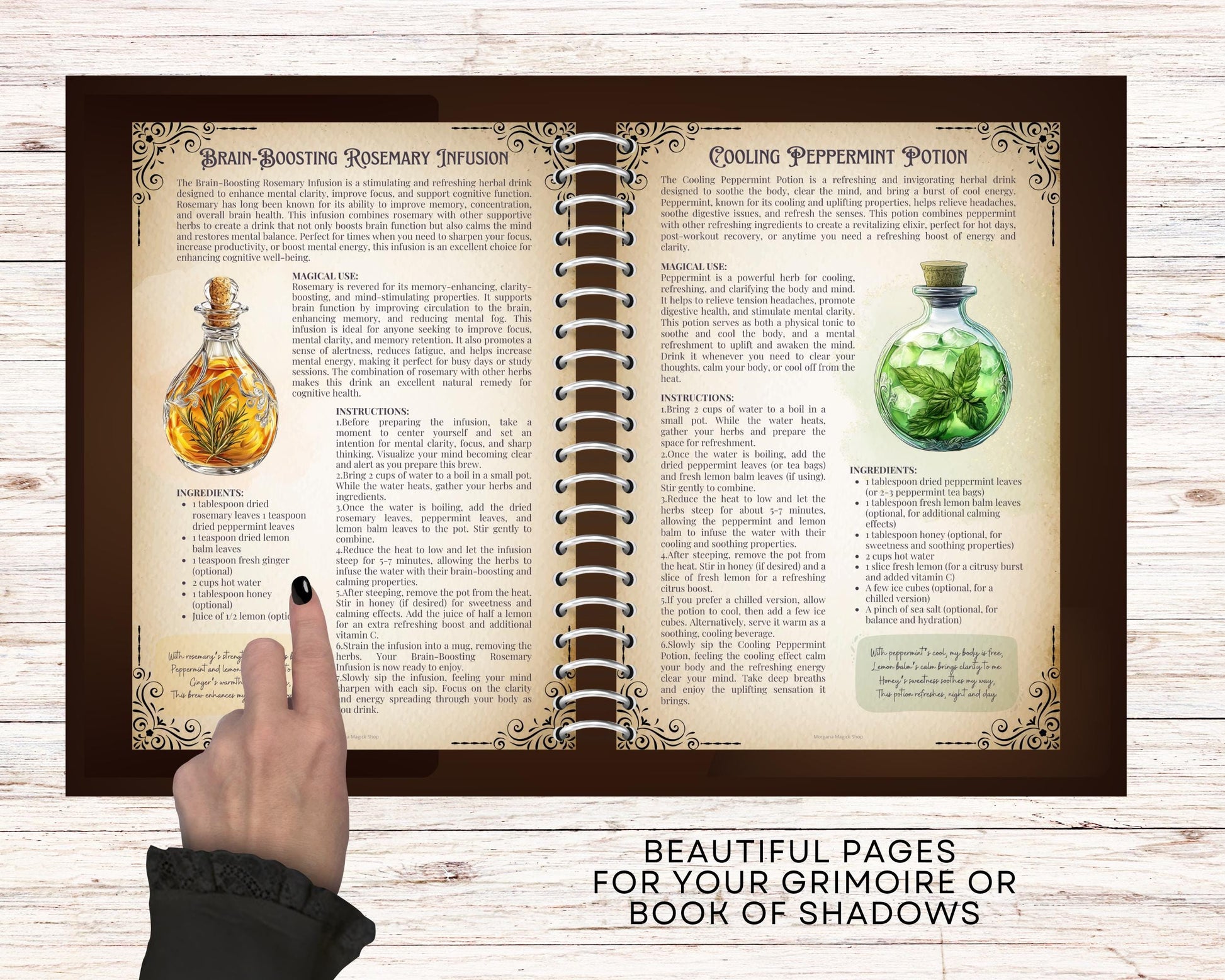 24 Herbal healing potions. Beautiful pages for your Grimoire or Book Of Shadows. Printable