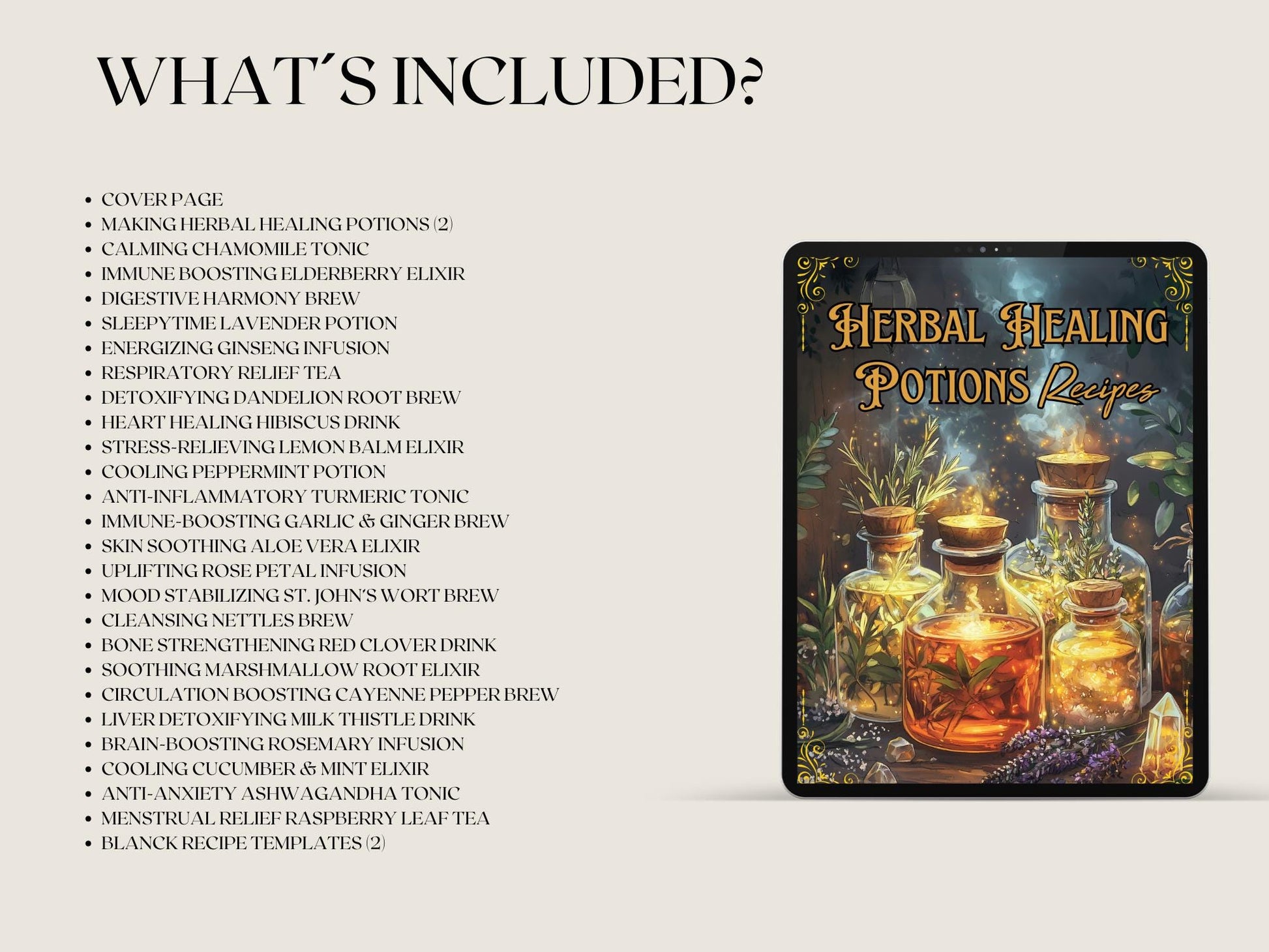 24 Herbal healing potions. Beautiful pages for your Grimoire or Book Of Shadows. Printable