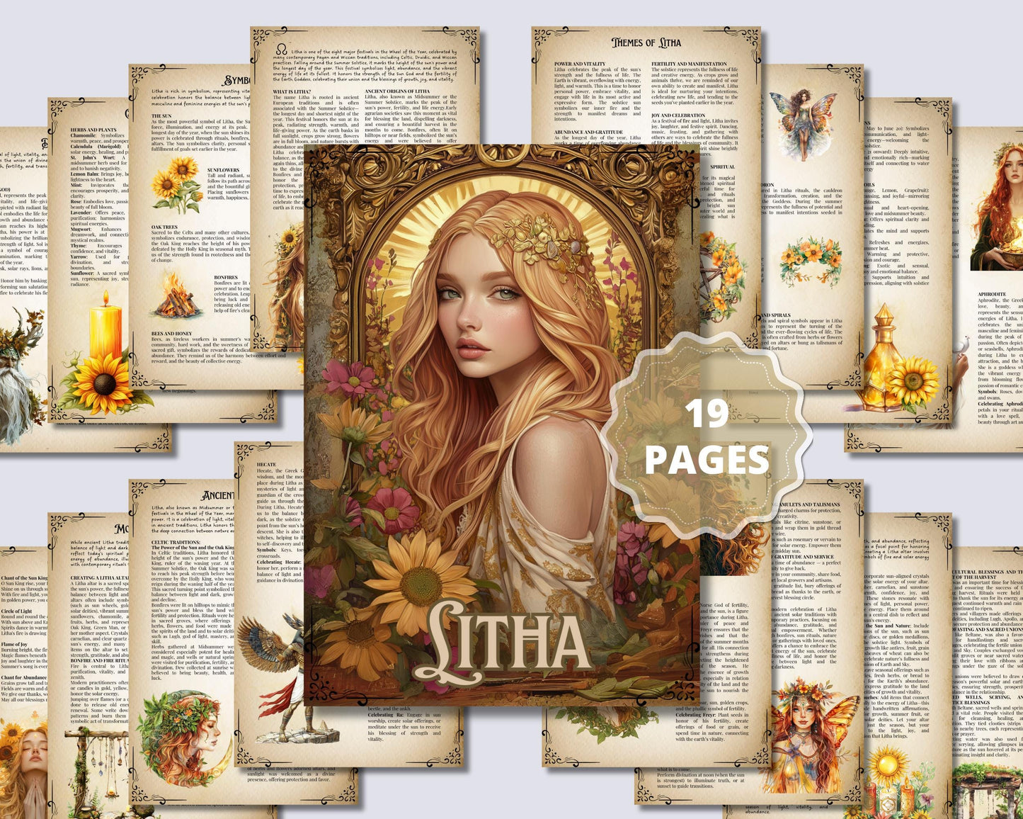 Litha. Beautiful pages for your Grimoire or Book Of Shadows. Printable. Litha Sabbat.