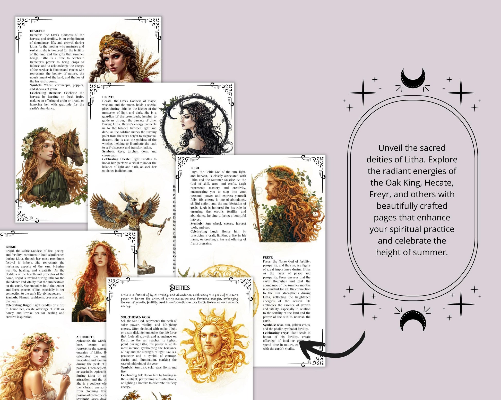 Litha. Beautiful pages for your Grimoire or Book Of Shadows. Printable. Litha Sabbat.