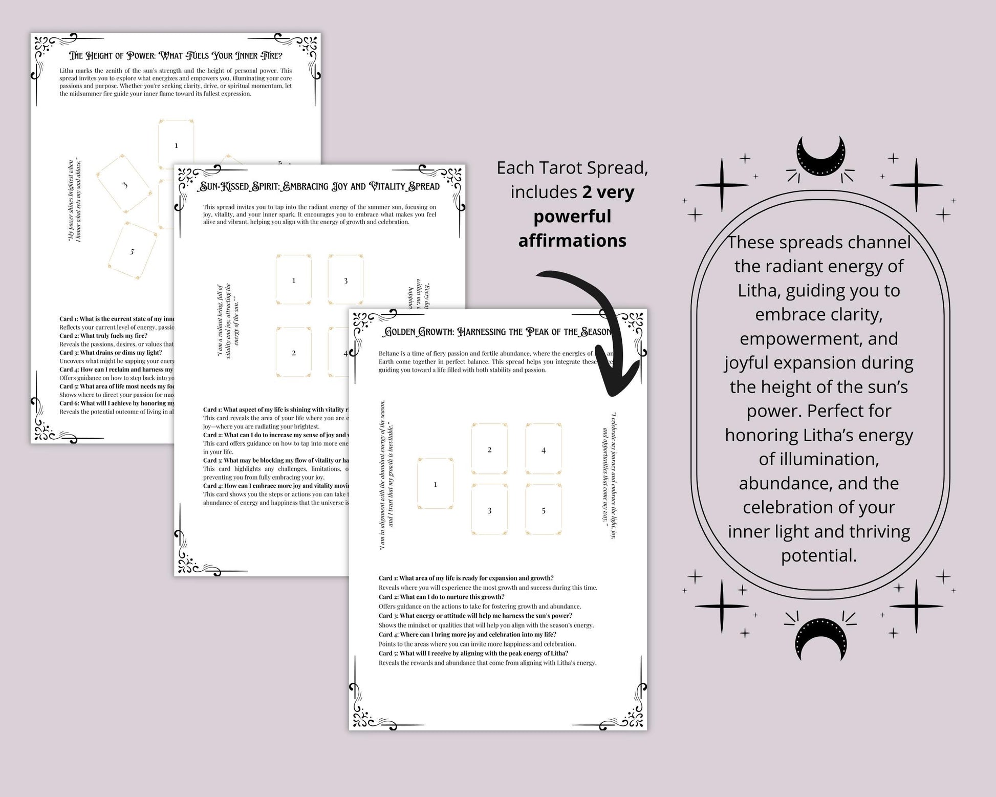 Litha Tarot Spread Journal. 20 Tarot Spreads to Embrace the Energy of the Sabbat. Printable