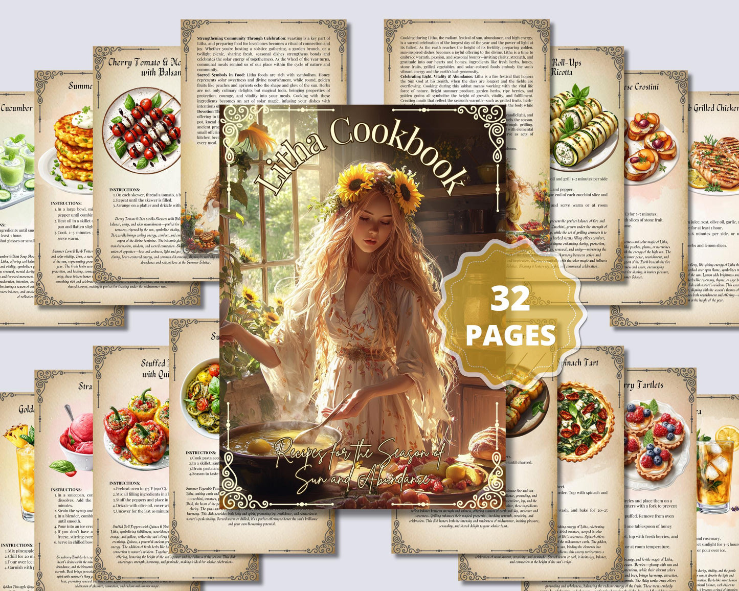 Litha Cookbook Basic Guide. 25 Recipes for the Season of Sun and Abundance. Printable