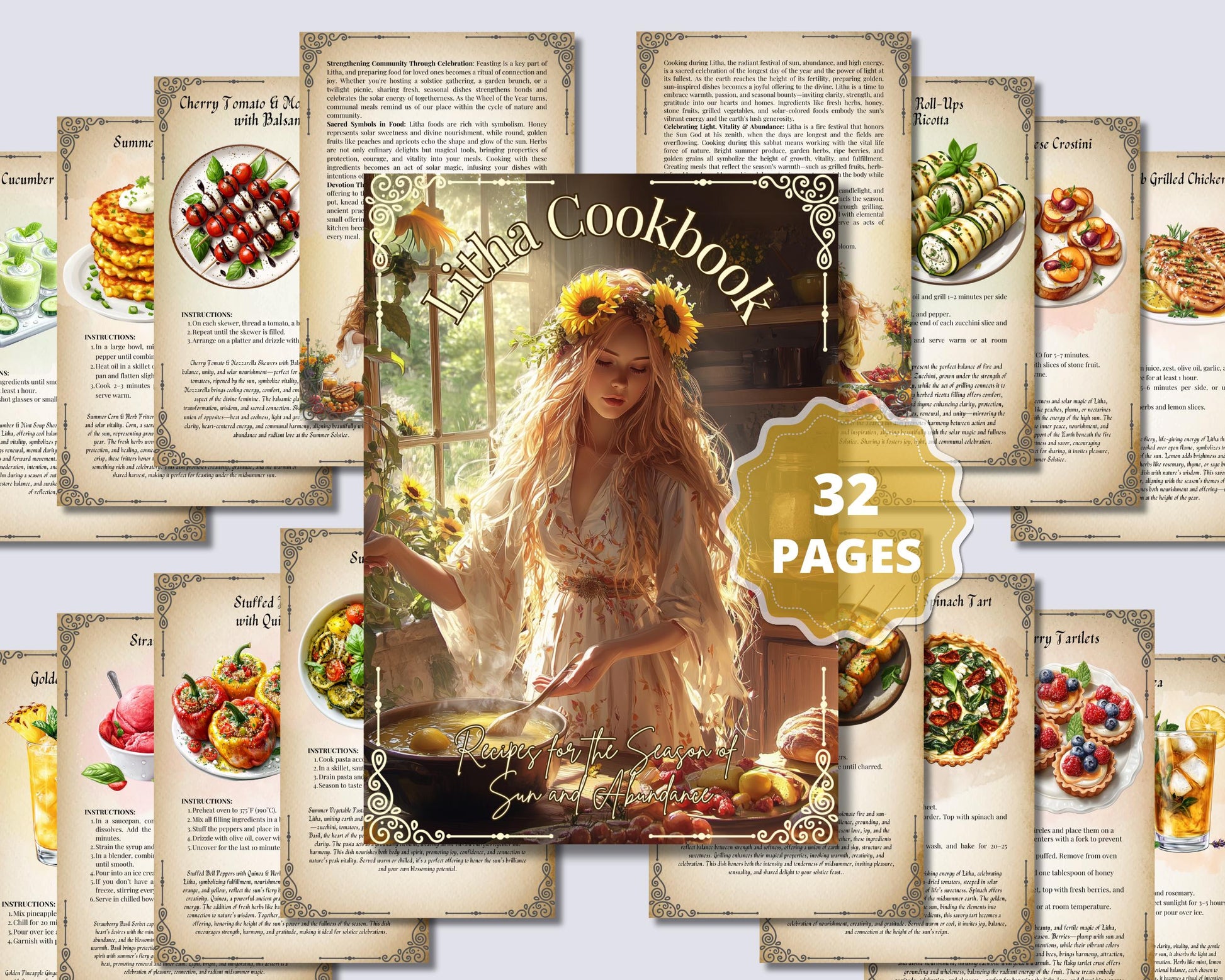 Litha Cookbook Basic Guide. 25 Recipes for the Season of Sun and Abundance. Printable