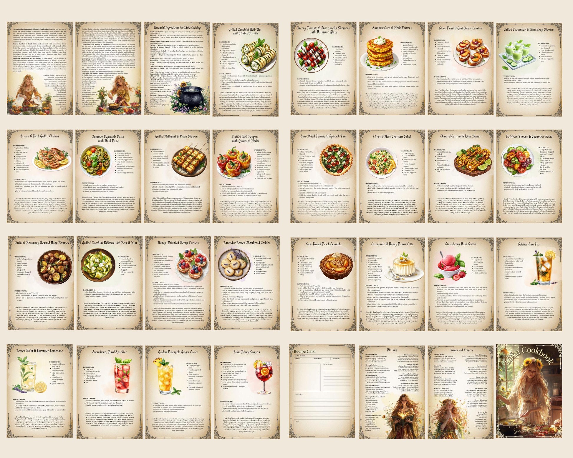 Litha Cookbook Basic Guide. 25 Recipes for the Season of Sun and Abundance. Printable