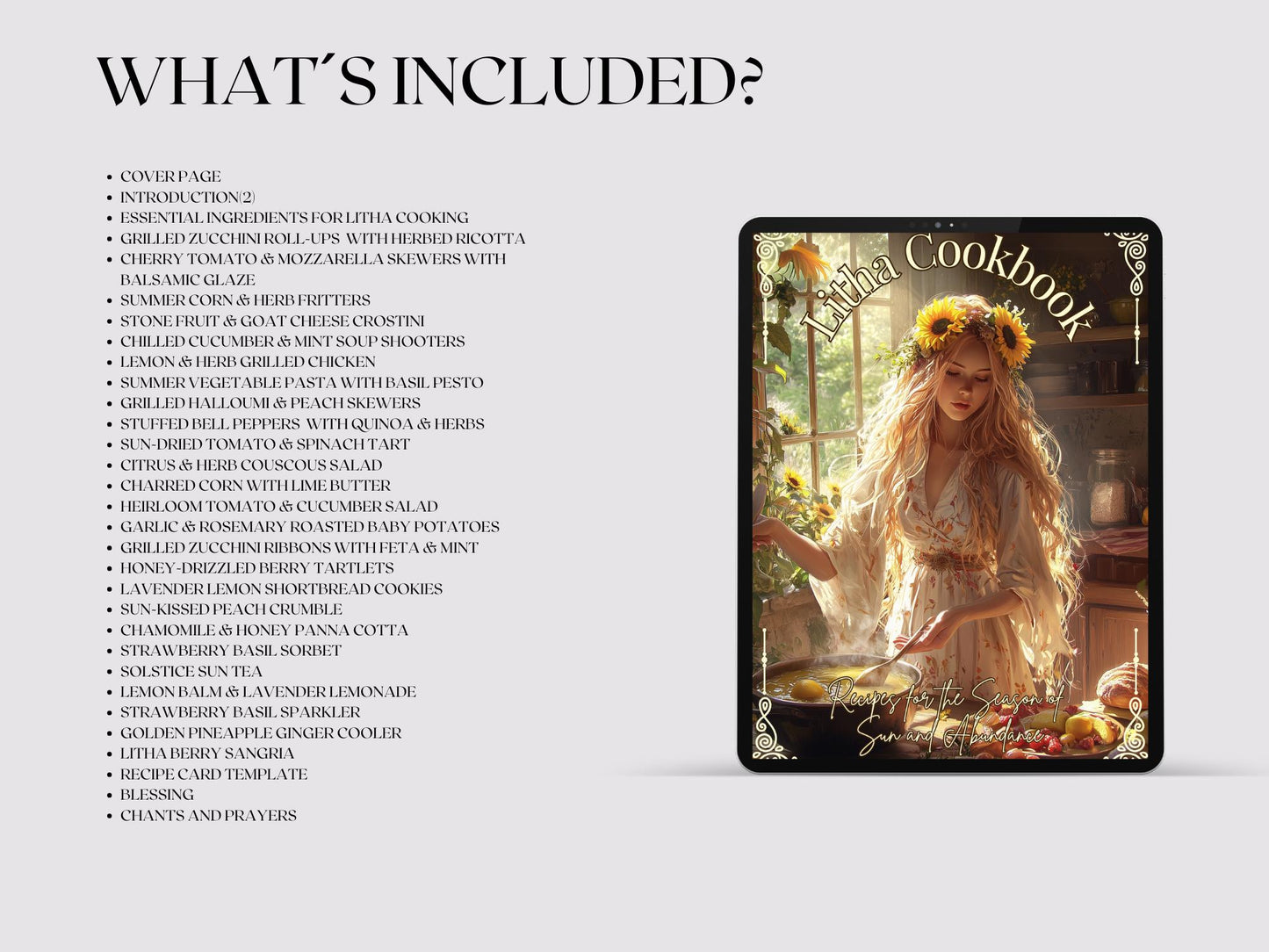 Litha Cookbook Basic Guide. 25 Recipes for the Season of Sun and Abundance. Printable