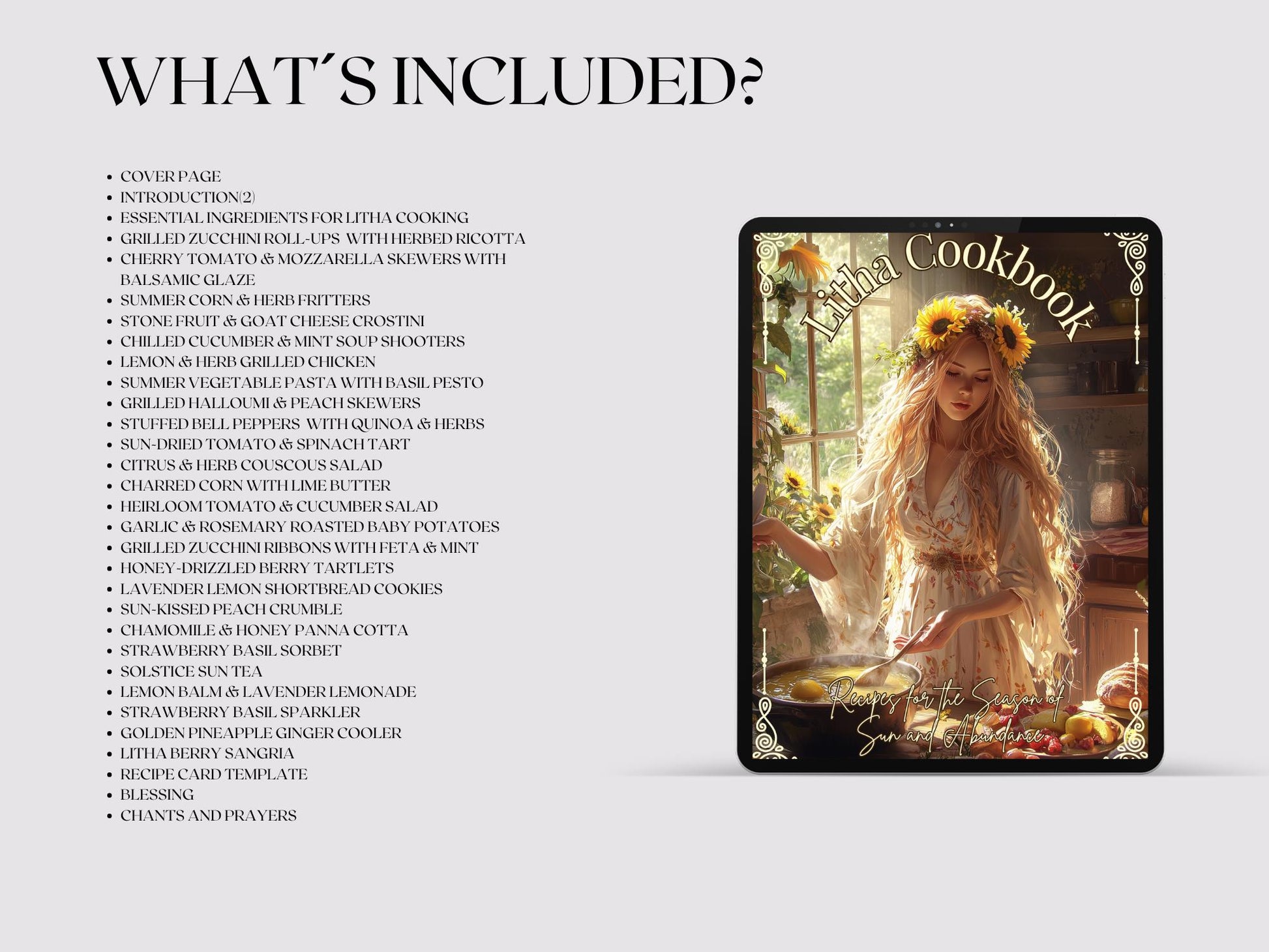 Litha Cookbook Basic Guide. 25 Recipes for the Season of Sun and Abundance. Printable