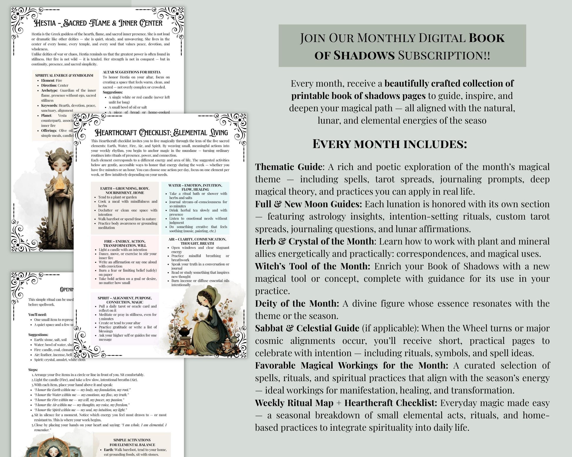 6 Months Book of Shadows Subscription | Limited Time Bundle, Magical Practices, Tarot, Journal Prompts, and More! - Printable Pages