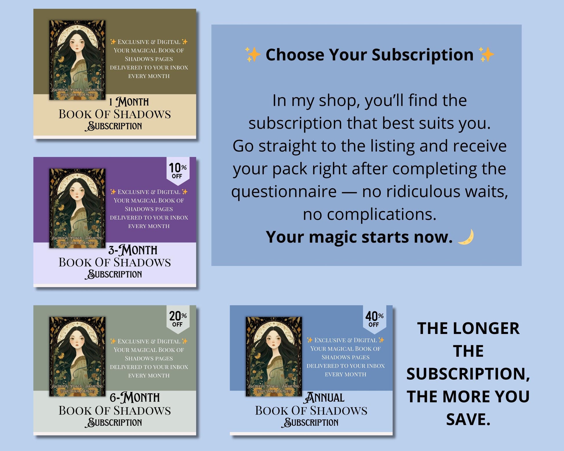 Annual Book of Shadows Subscription | Limited Time Bundle, Magical Practices, Tarot, Journal Prompts, and More! - Printable Pages