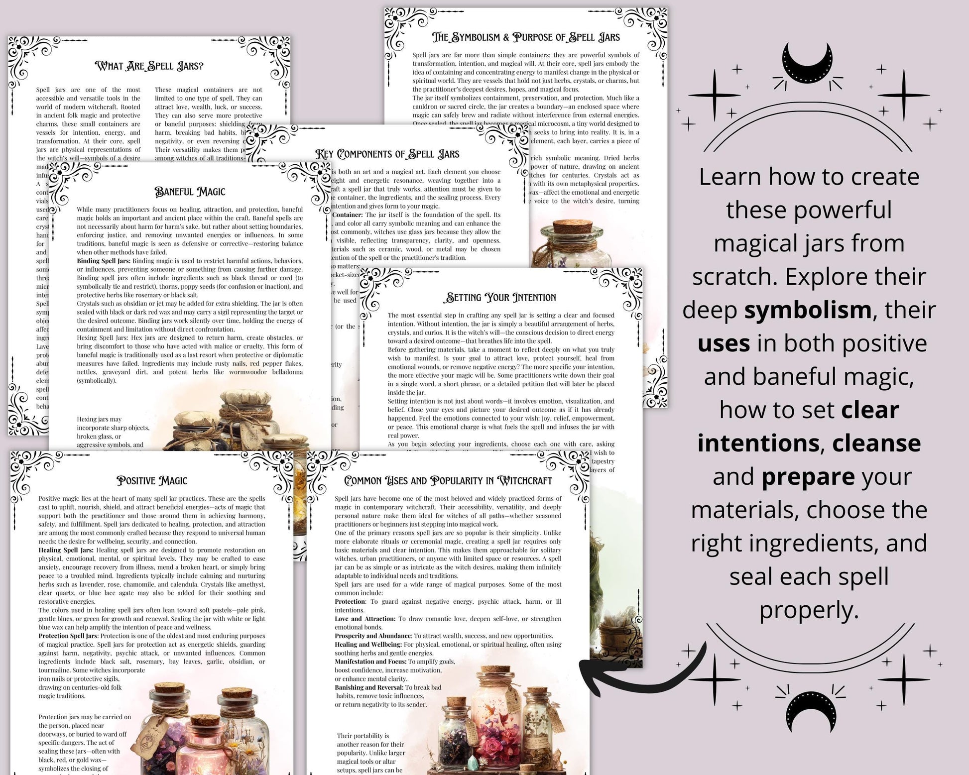 Spell Jars Printable Grimoire – 80 Pages! Spell Jars, Magic Bowls & Witch Bottles Guide – Witchcraft Book of Shadows PDF