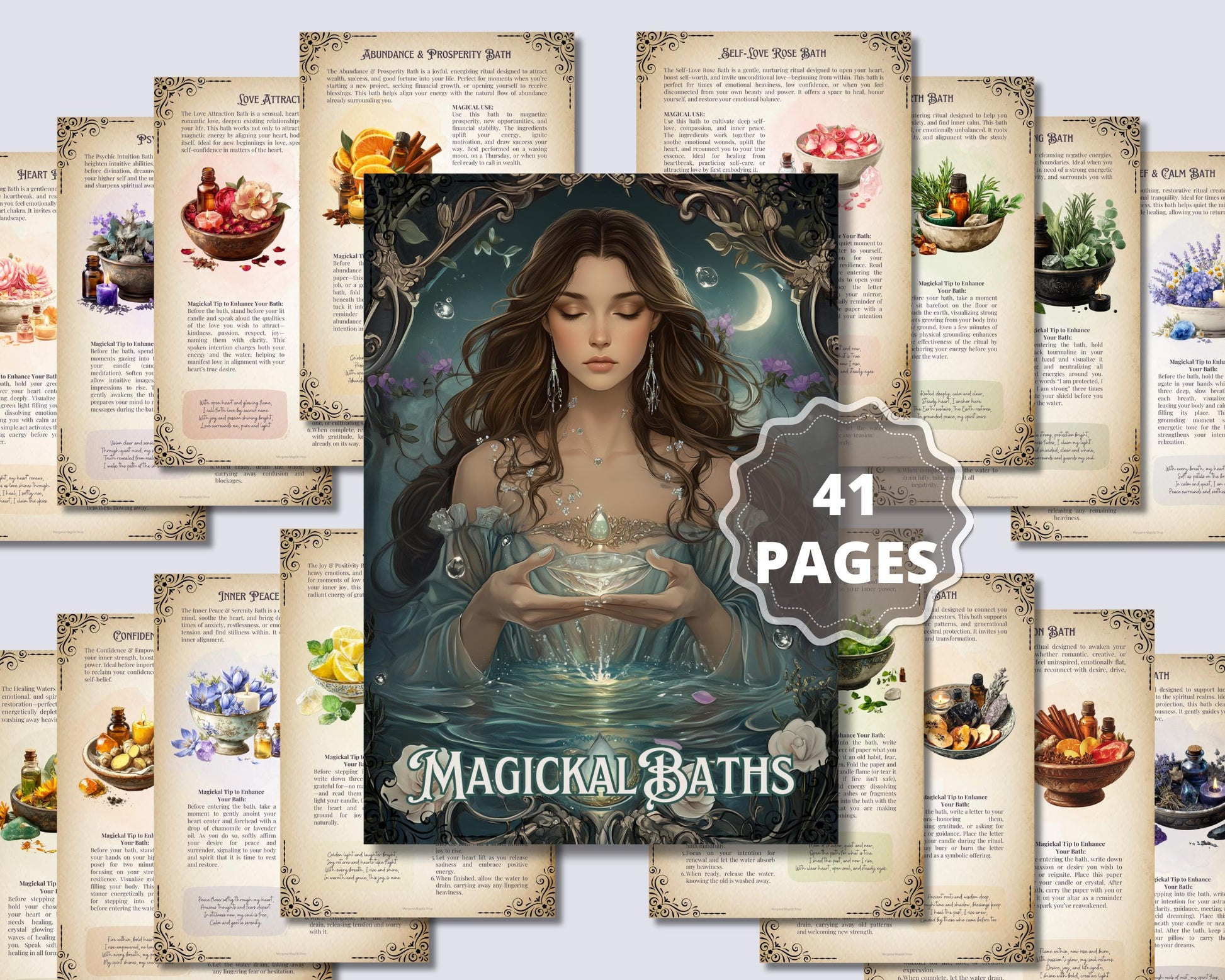 25 Magickal Bath Spells & Ritual Recipes | Printable Grimoire Pages | Witchcraft Self-Care Digital Download