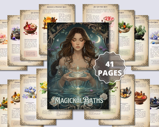 25 Magickal Bath Spells & Ritual Recipes | Printable Grimoire Pages | Witchcraft Self-Care Digital Download