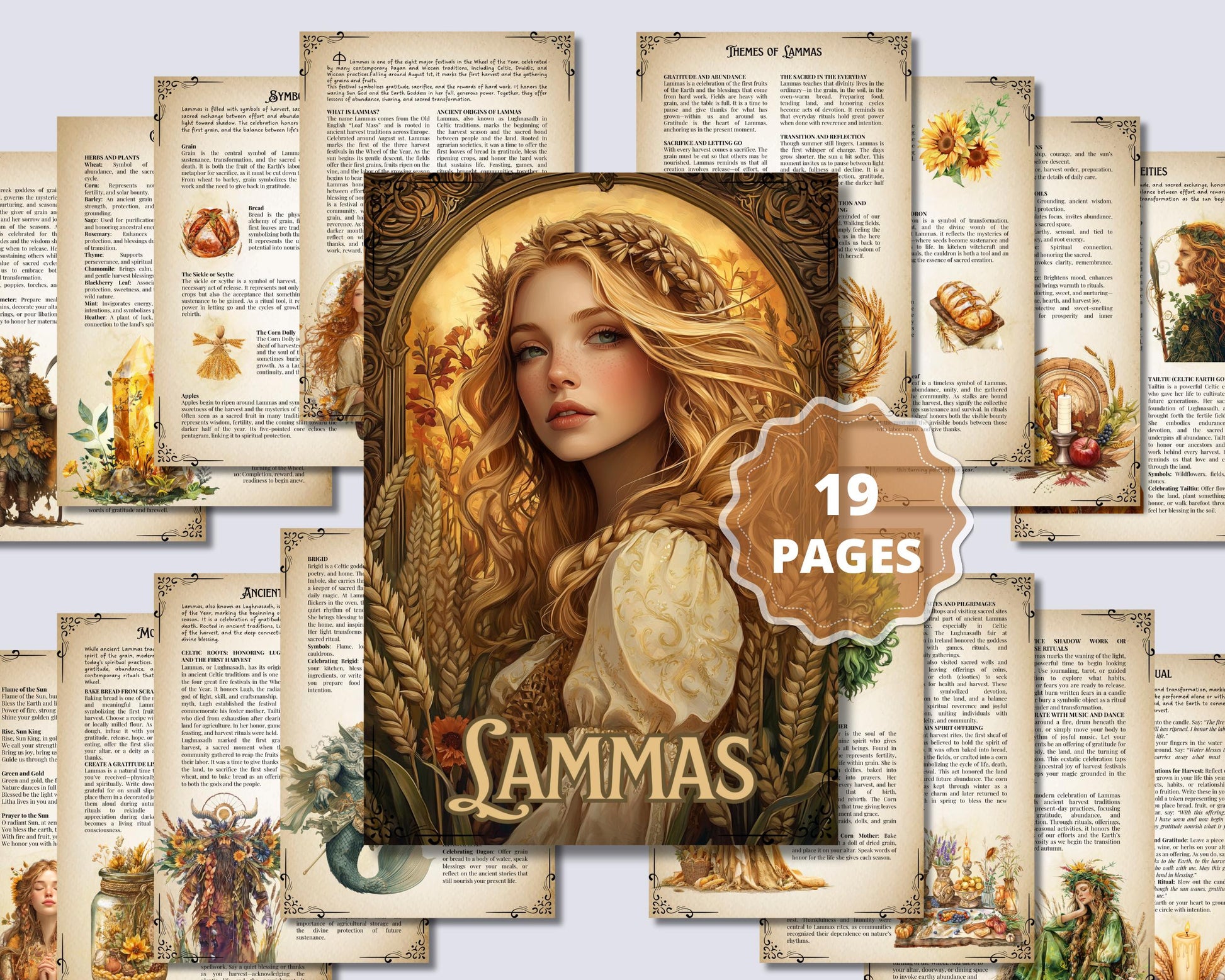 Lughnasadh. Beautiful pages for your Grimoire or Book Of Shadows. Printable. Lammas Sabbat.