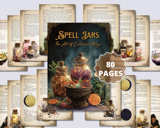 Spell Jars Printable Grimoire – 80 Pages! Spell Jars, Magic Bowls & Witch Bottles Guide – Witchcraft Book of Shadows PDF