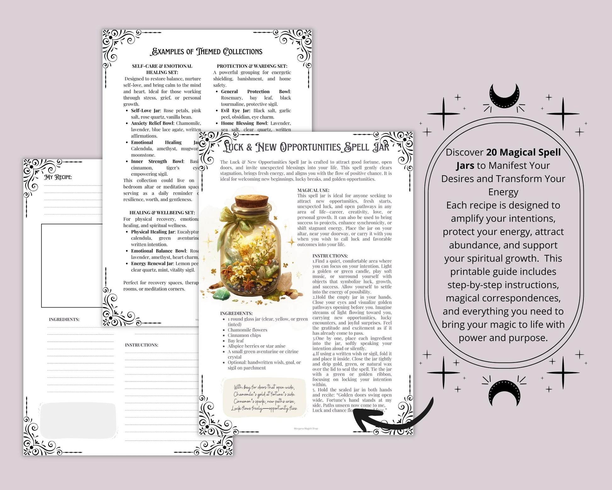 Spell Jars Printable Grimoire – 80 Pages! Spell Jars, Magic Bowls & Witch Bottles Guide – Witchcraft Book of Shadows PDF