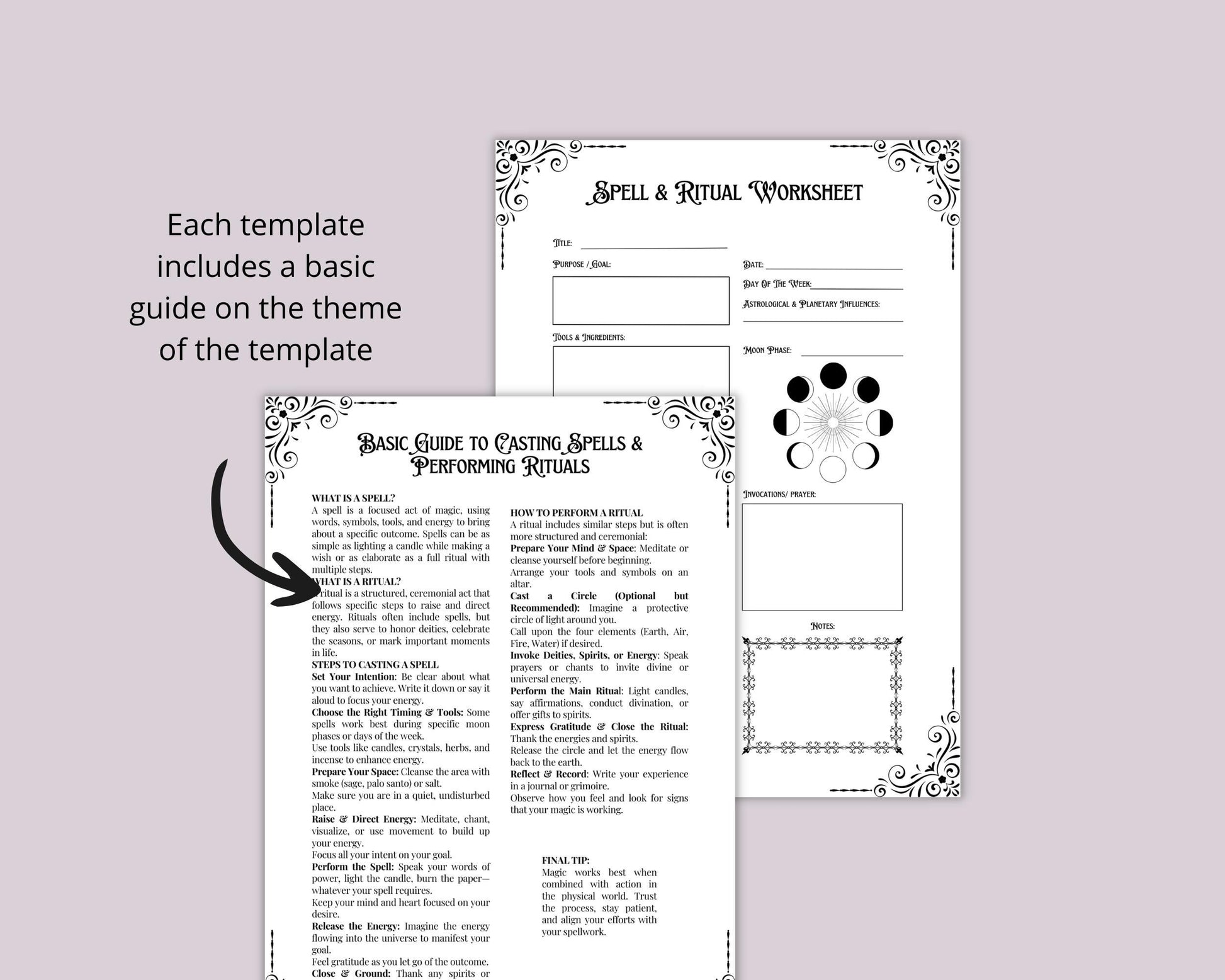 Printable Grimoire Builder Kit | Magical Record-Keeping Templates | Spell & Ritual Tracker |Rituals, Spells, Tarot, Oils, Herbs, Crystals