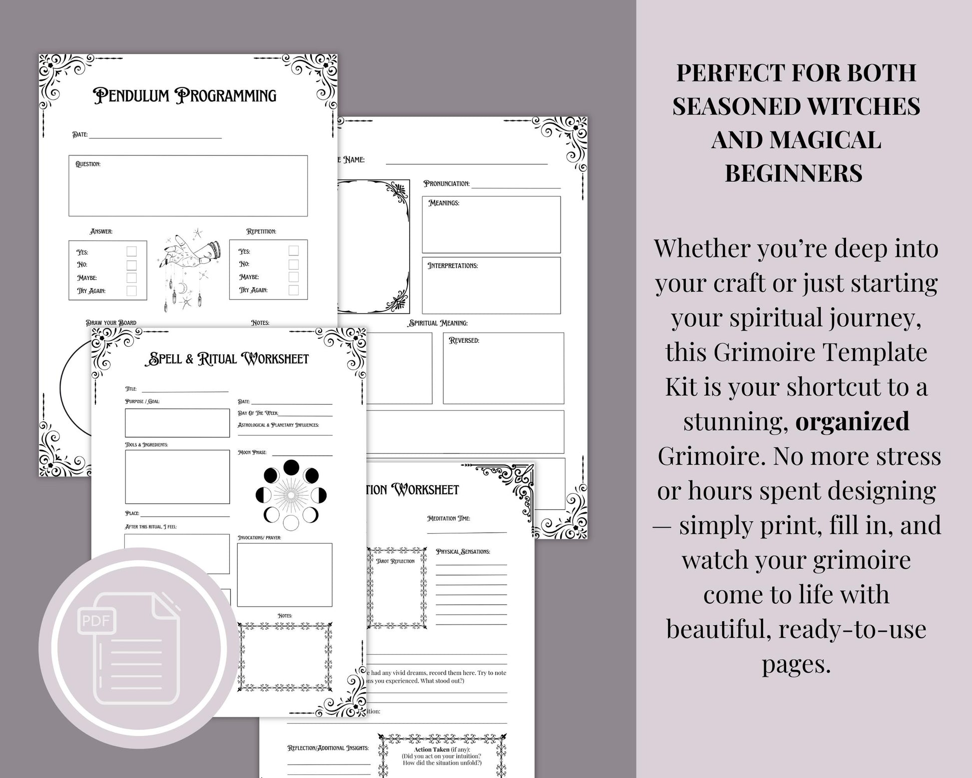 Printable Grimoire Builder Kit | Magical Record-Keeping Templates | Spell & Ritual Tracker |Rituals, Spells, Tarot, Oils, Herbs, Crystals