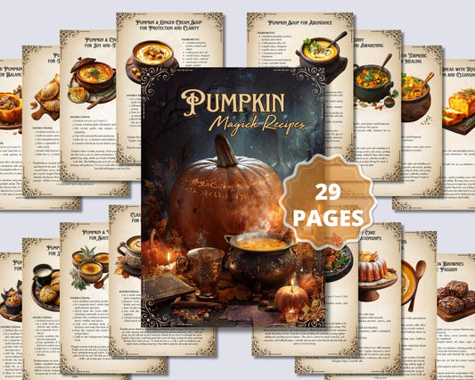 Pumpkin Magick Recipes Cookbook | Witchy Autumn Samhain Kitchen Witch Grimoire | Pumpkin Spice & Harvest Recipes | Printable