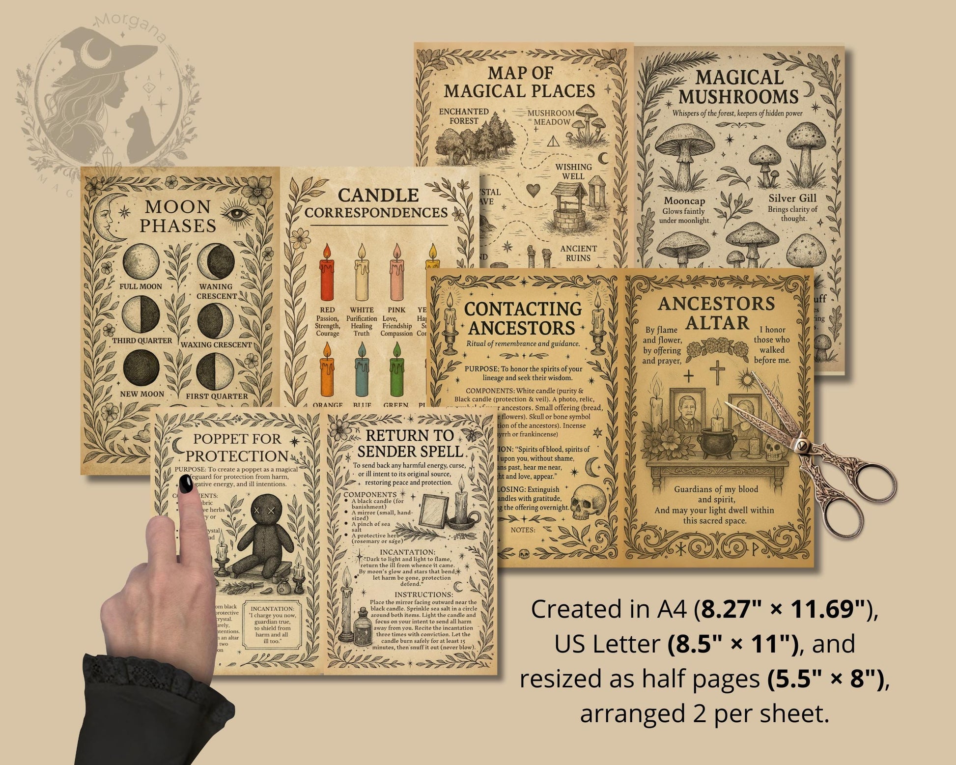 Grimoire Journal Printable – 76 Witchcraft Pages | Book of Shadows | Vintage Ephemera Magic Paper | Antique Parchment Digital Download