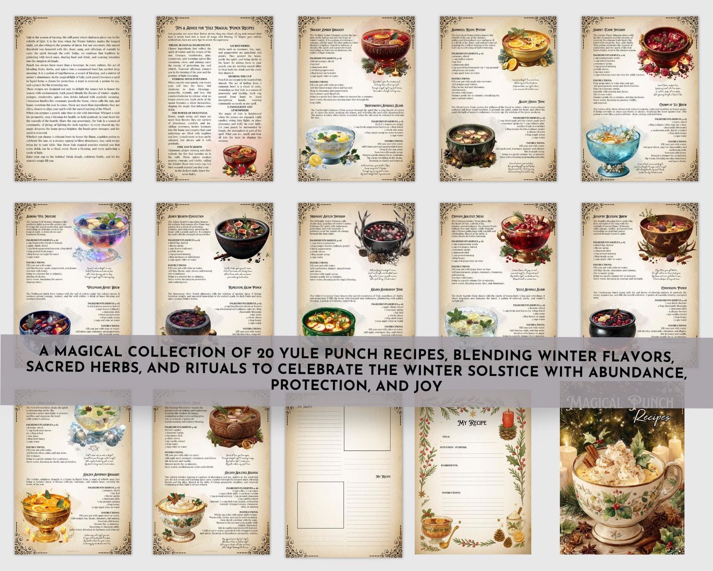 Yule Magical Punch Recipes – 20 Festive Holiday Drinks for Christmas & Winter Solstice | Digital PDF