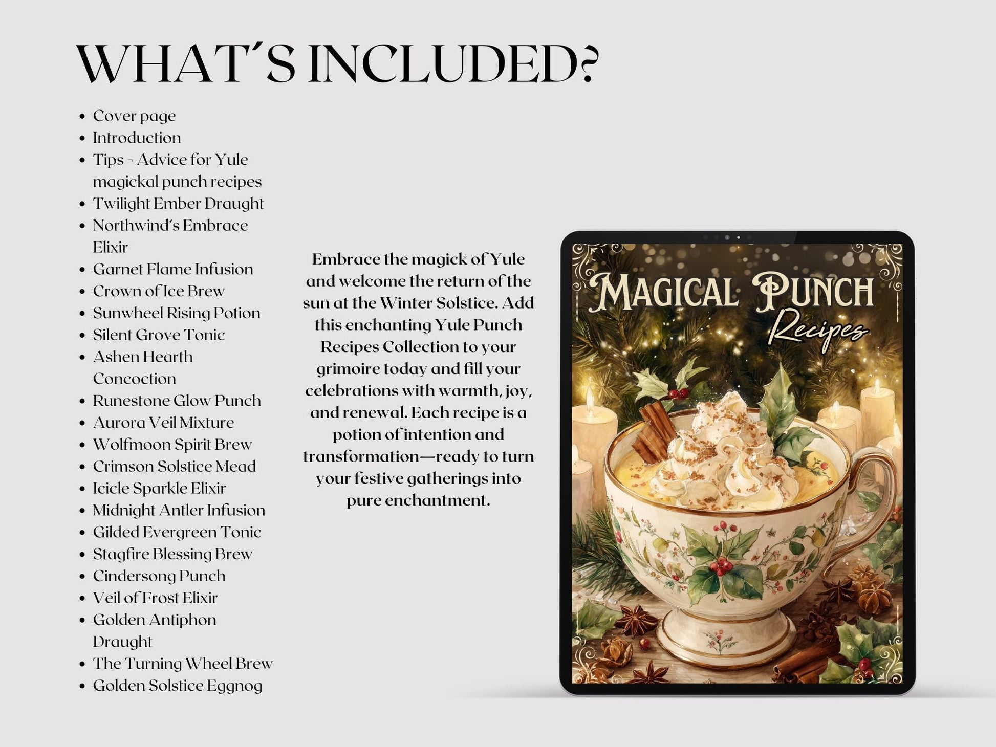 Yule Magical Punch Recipes – 20 Festive Holiday Drinks for Christmas & Winter Solstice | Digital PDF