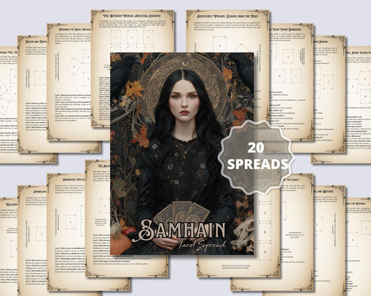 Samhain Tarot Spread PDF — Ancestral Guidance & Shadow Work | Wicca Pagan Witchcraft | Wheel of the Year Printable