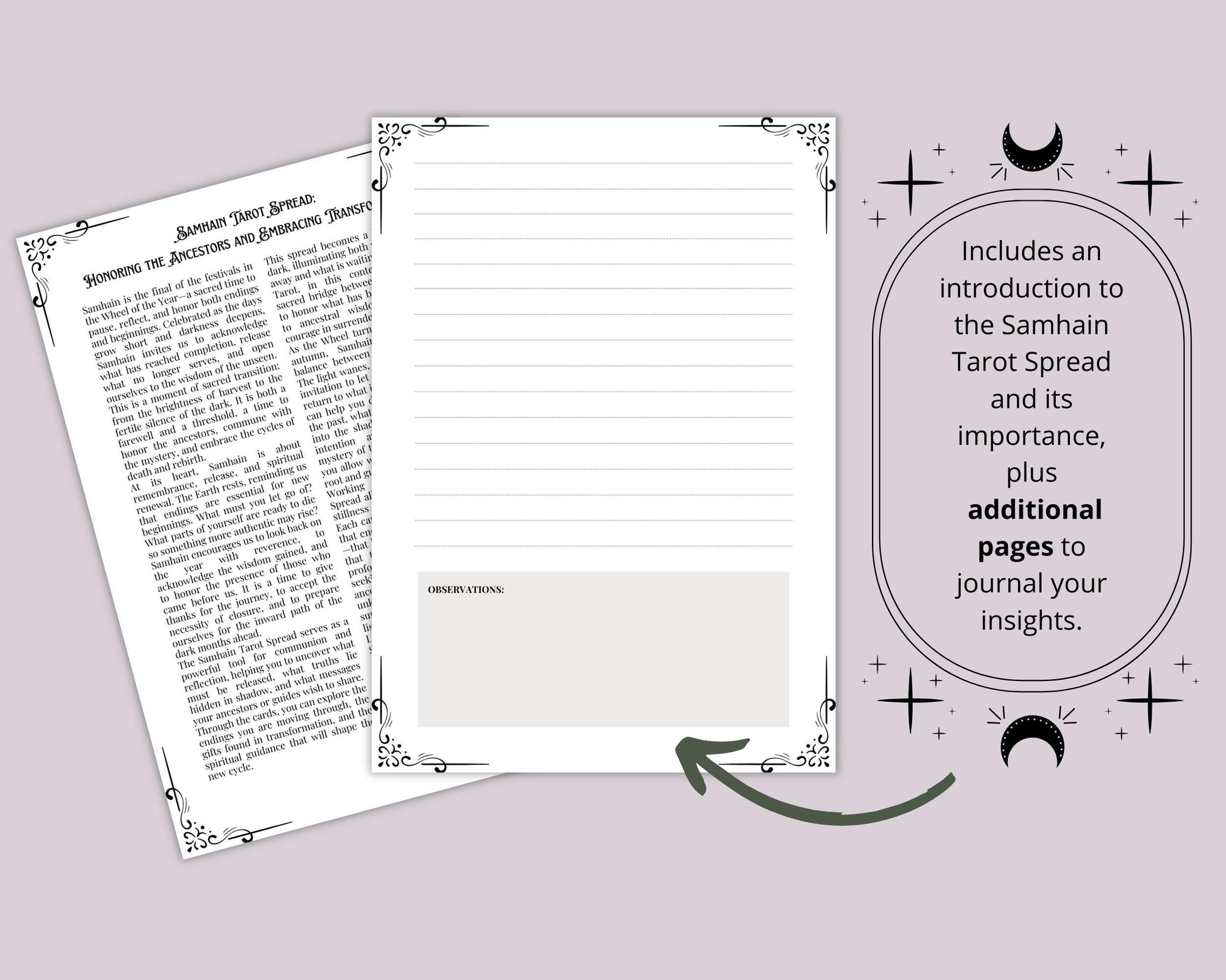 Samhain Tarot Spread PDF — Ancestral Guidance & Shadow Work | Wicca Pagan Witchcraft | Wheel of the Year Printable