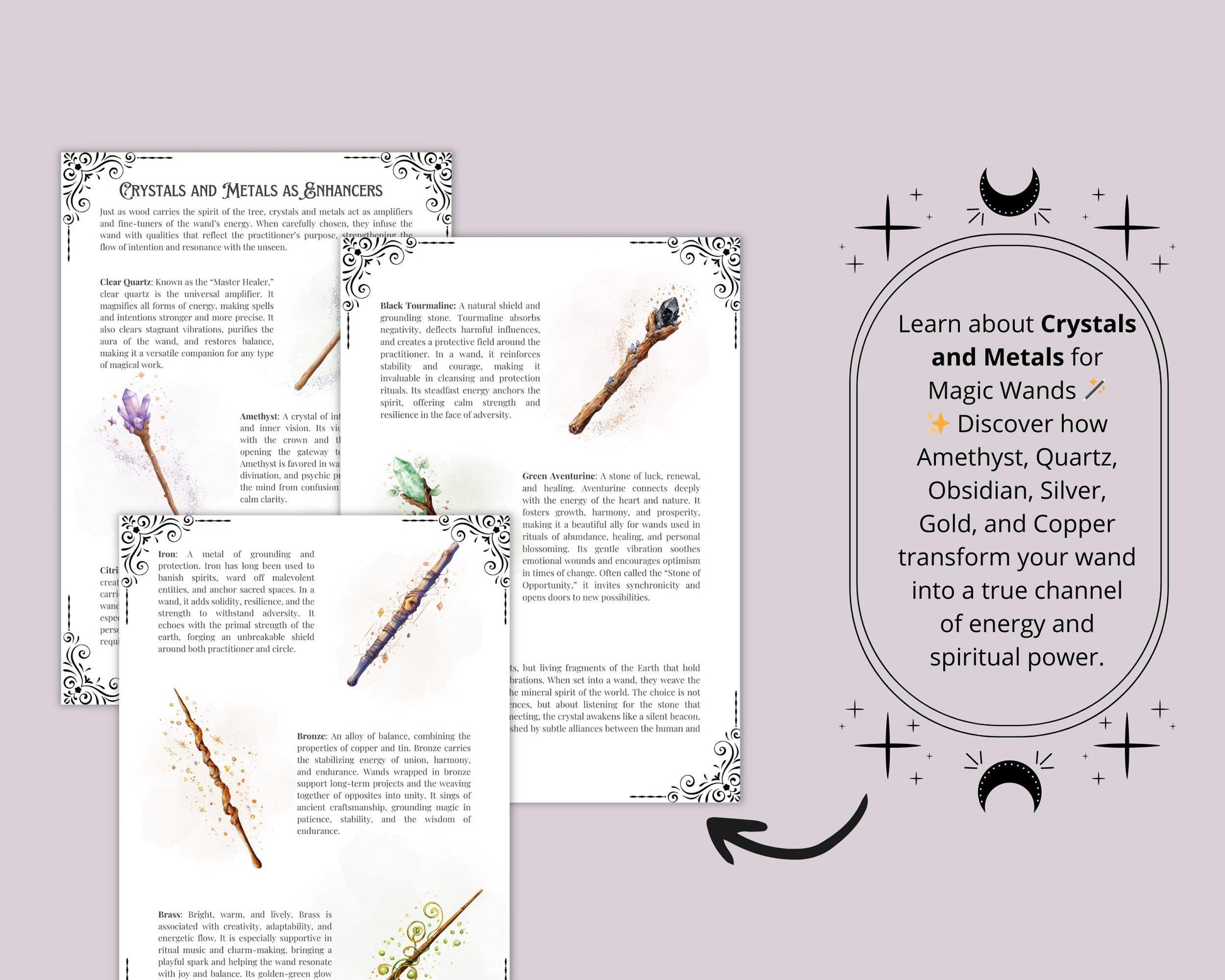 Magic Wand Printable Guide | Woods, Crystals and Rituals for Witchcraft & Wicca | Esoteric PDF