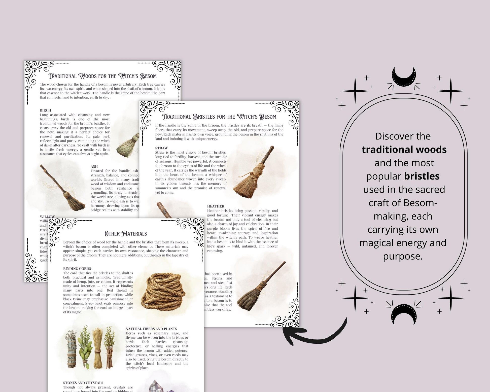 Witch’s Broom (Besom) | Printable Grimoire Pages | Book of Shadows PDF | Wicca Witchcraft Pagan Magic Guide