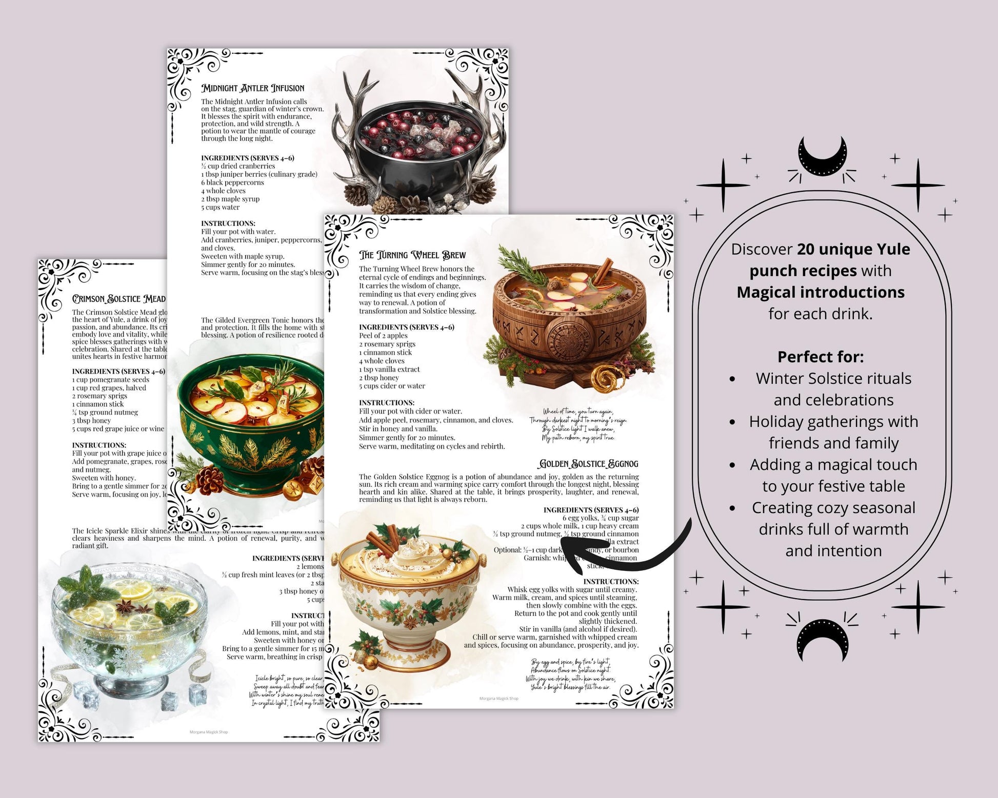 Yule Magical Punch Recipes – 20 Festive Holiday Drinks for Christmas & Winter Solstice | Digital PDF